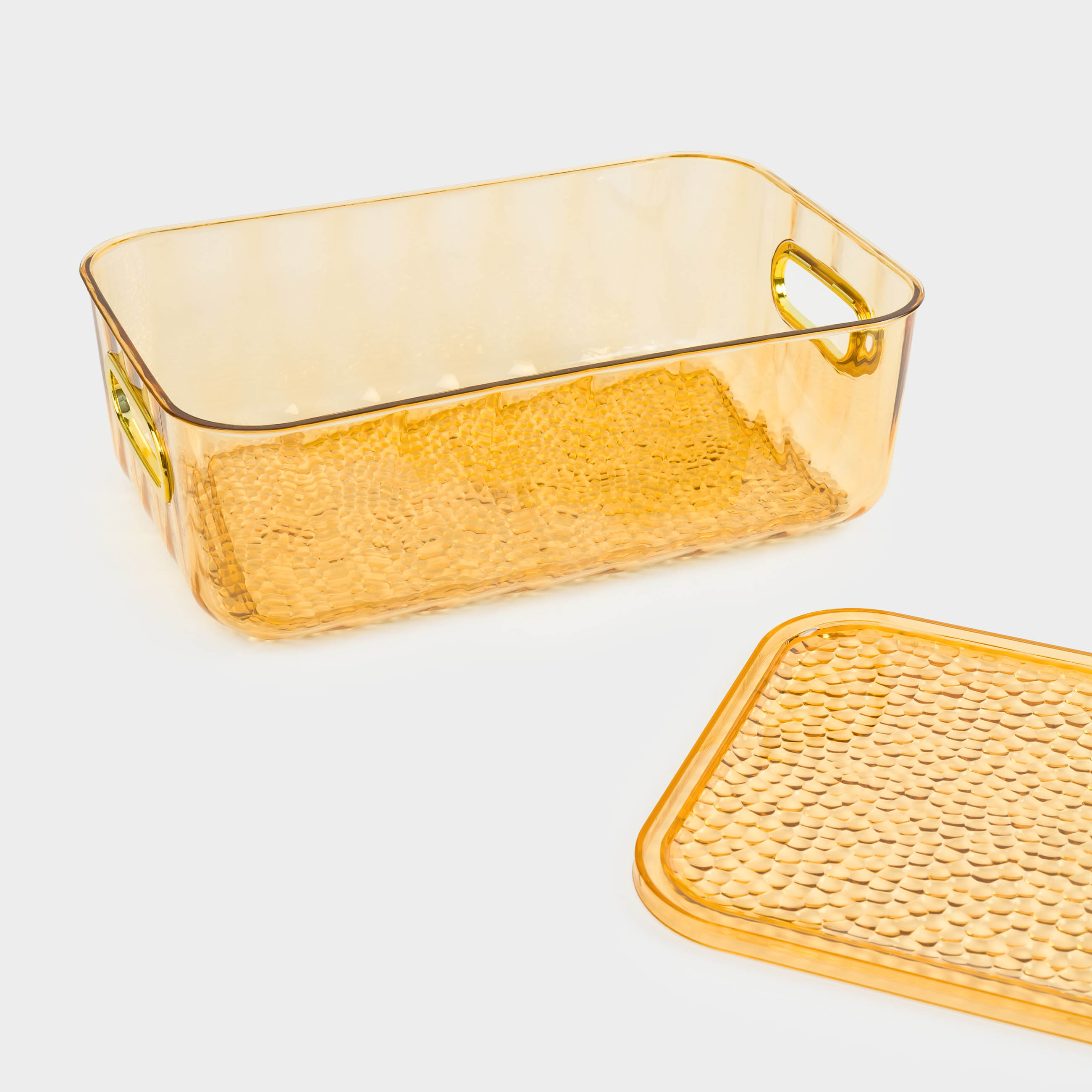 Ящик-органайзер, 25х16х8 см, хозяйственный, с ручками и крышкой, пластик, янтарный, Radiance, image-4