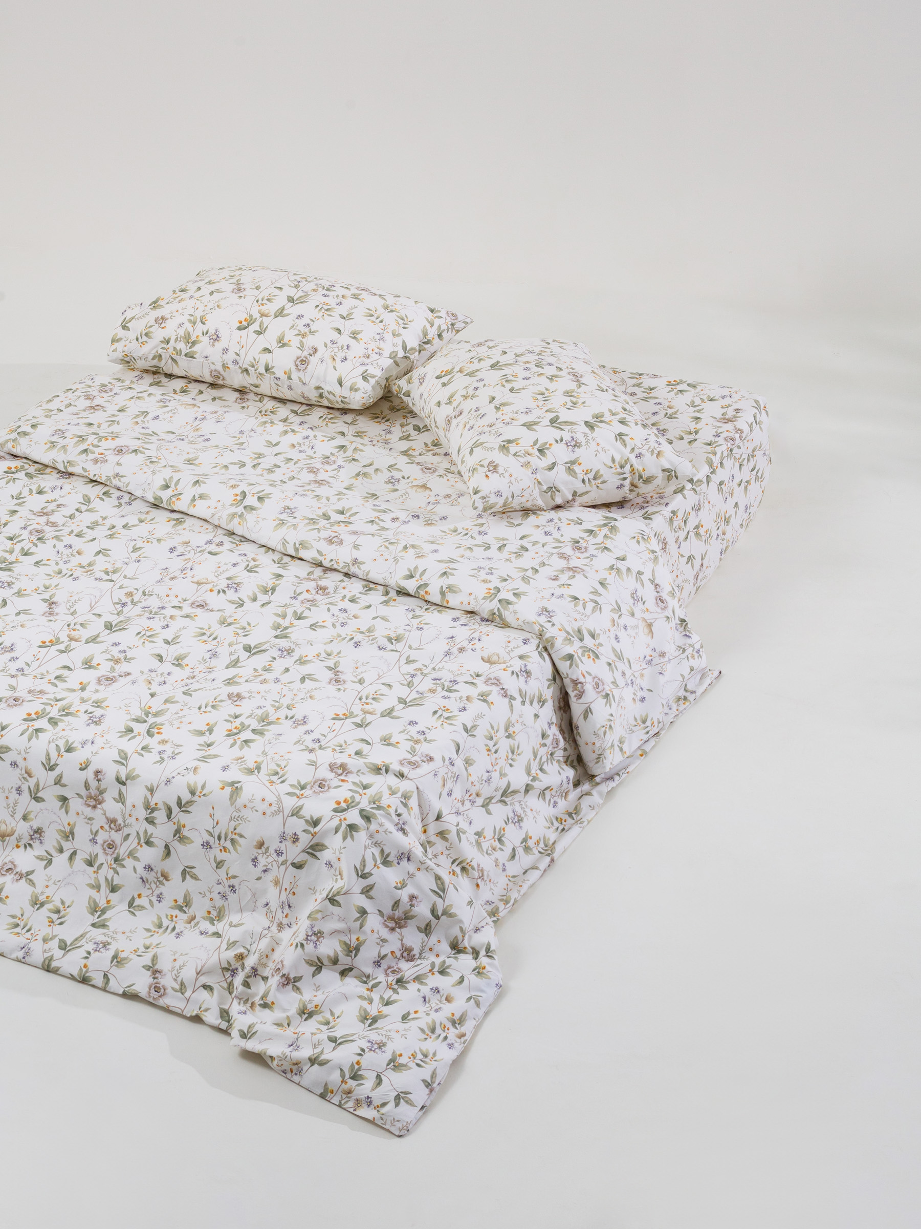 КПБ евро, твил 205 ТС, молочный, Ветви с цветами, Twill, image-2