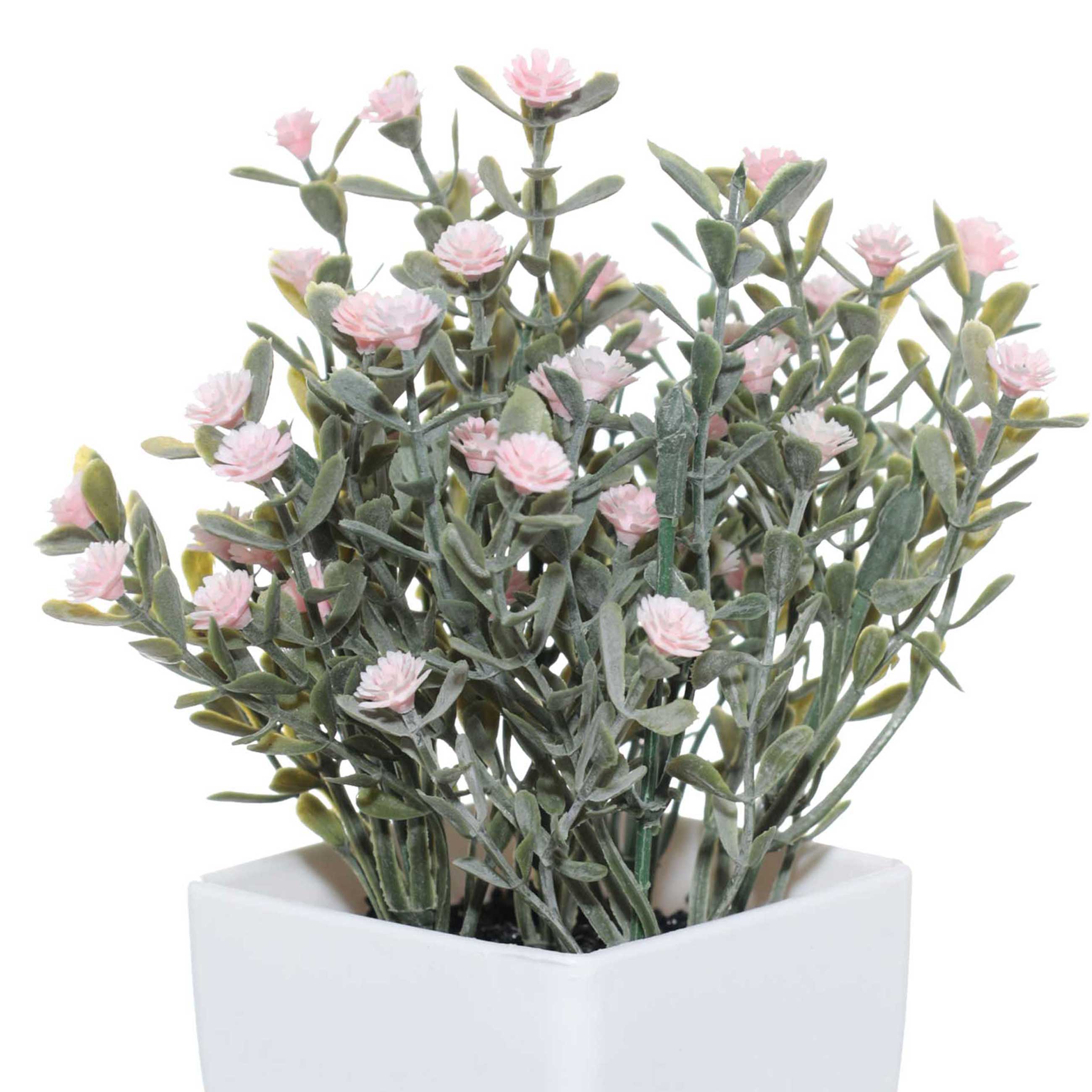 Растение искусственное, 17 см, в горшке, пластик/металл, Розовые цветы, Pot garden, image-2