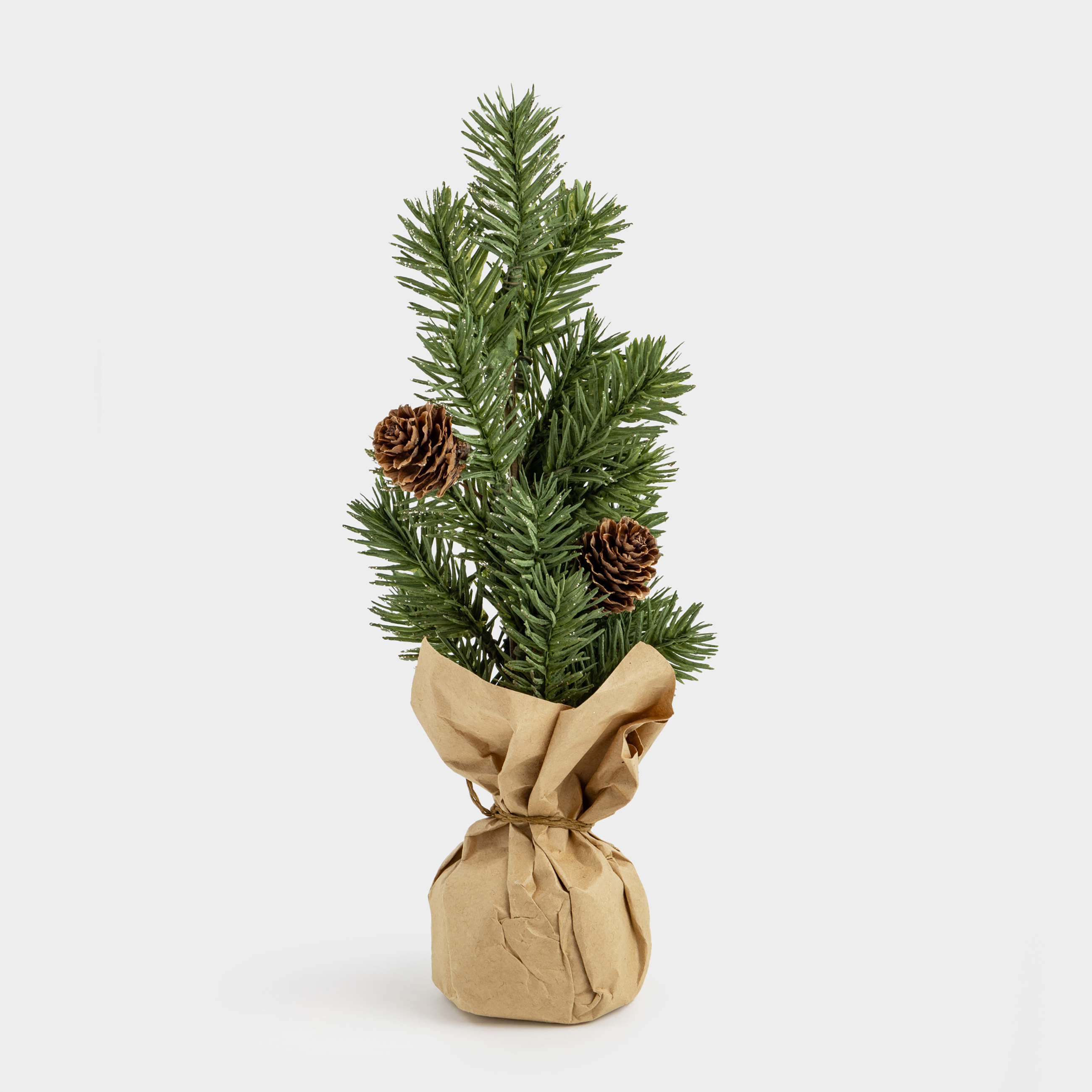 Композиция декоративная 25 см в крафте пластик шампань Хвоя с шишкой Conifer champagne 295₽