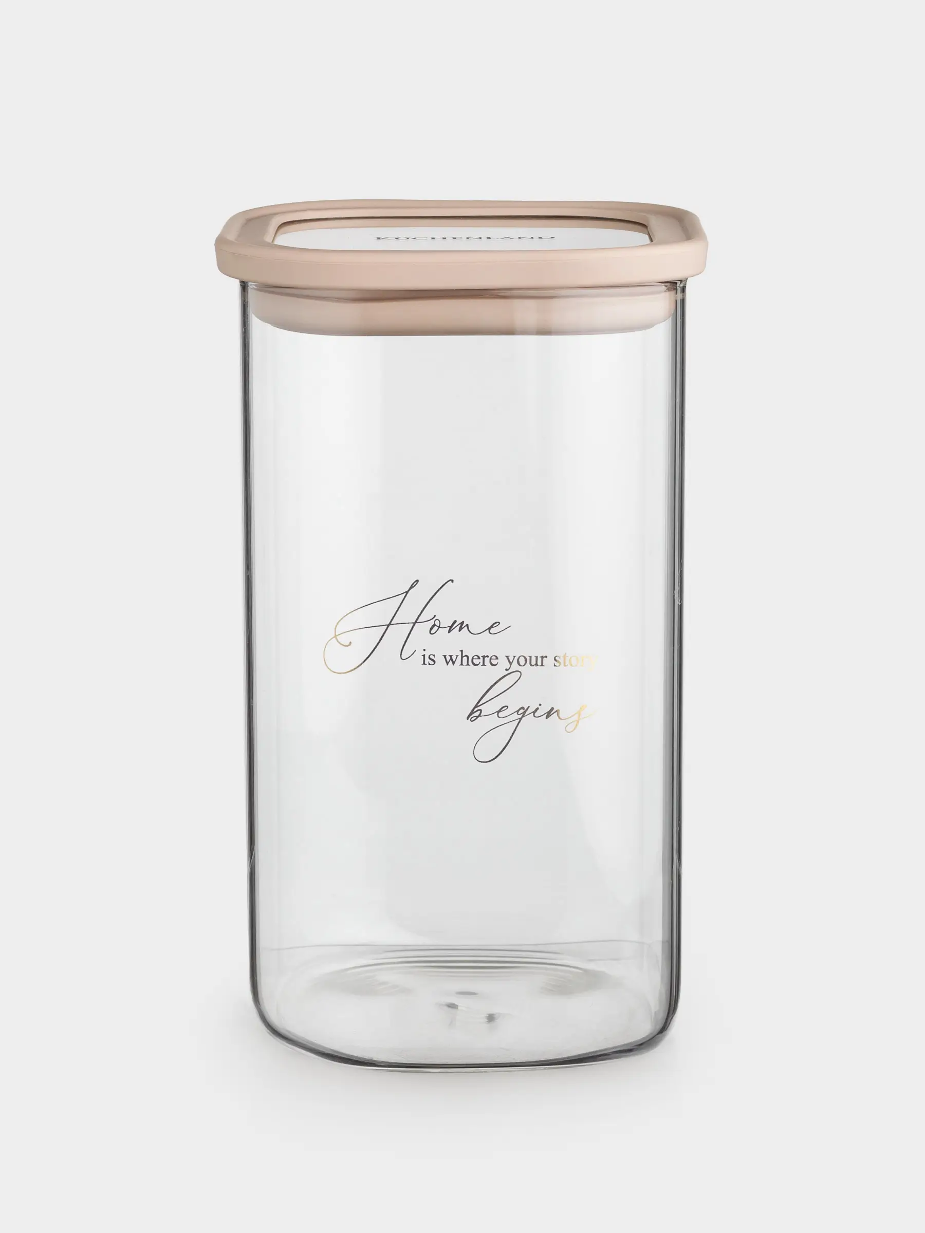 Банка для сыпучих продуктов, 1,3 л, стекло/силикон, квадратная, бежевая, Verre