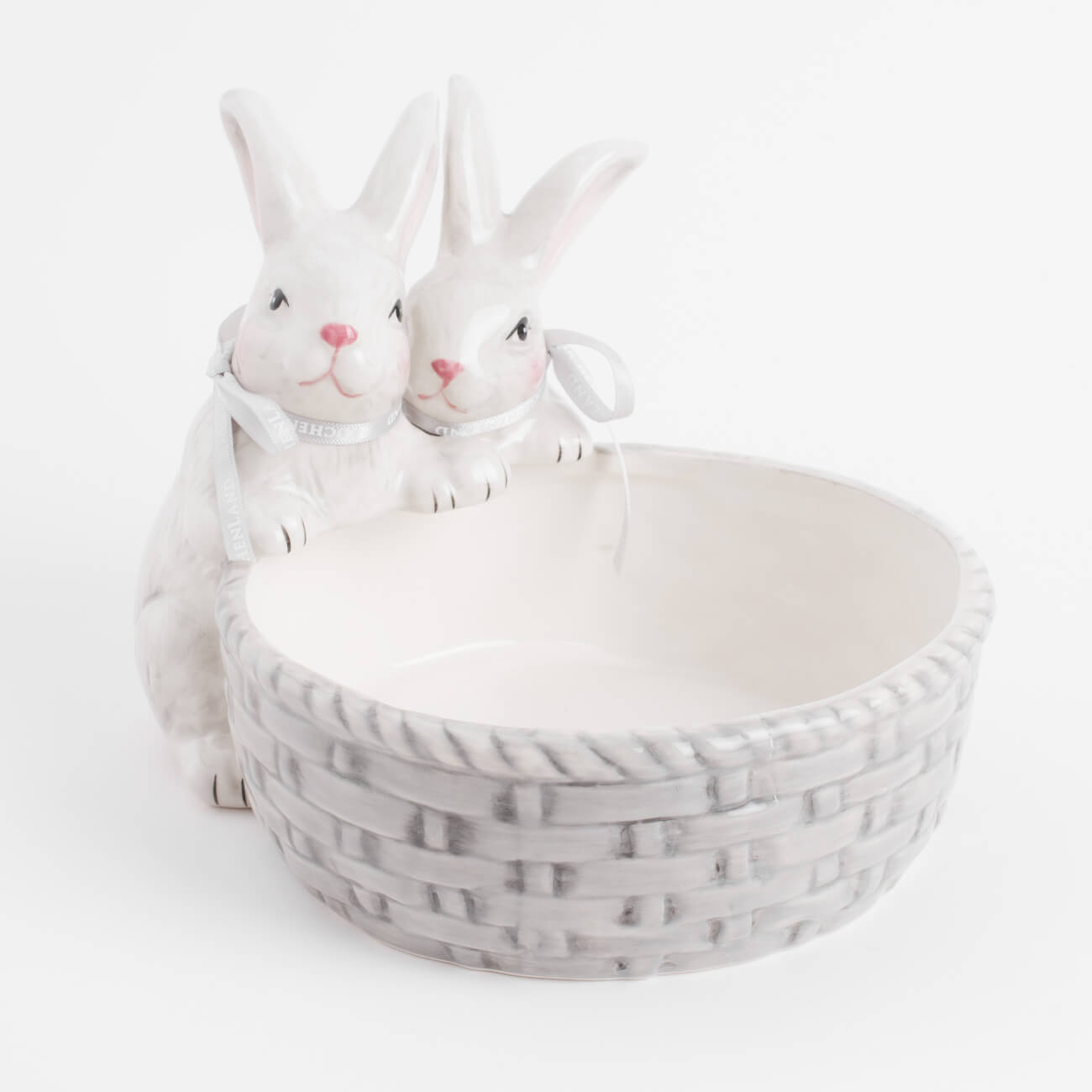 

Конфетница, 16х14 см, керамика, серо-молочная, Кролики, Pure Easter