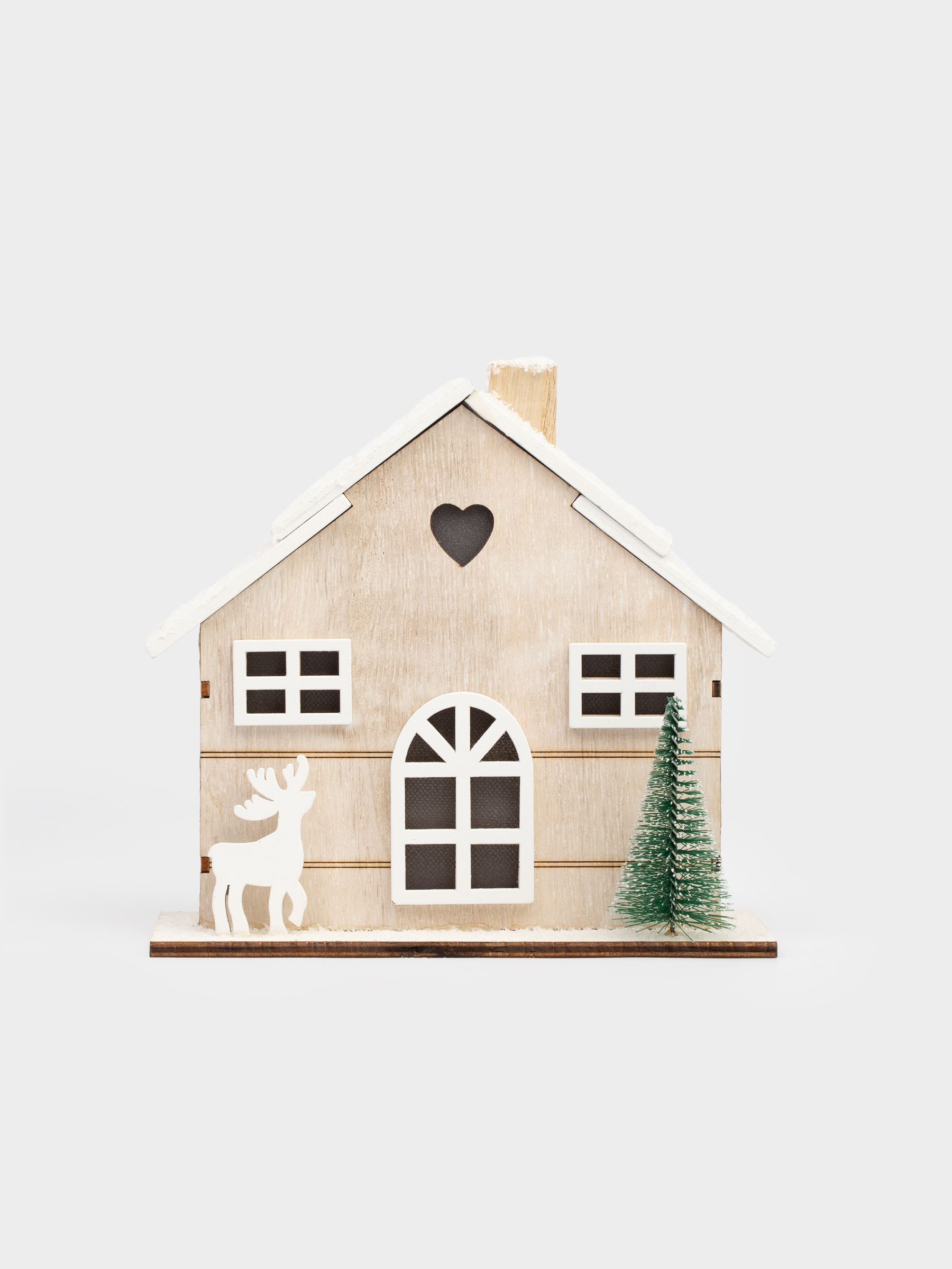 Статуэтка с подсветкой, 19х18 см, МДФ, бежевая, Домик с оленем, Figure wood, image-4