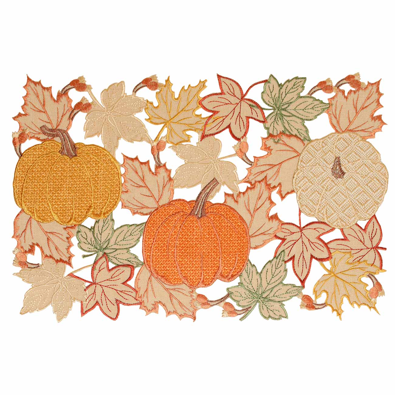 

Салфетка под приборы, 30х45 см, полиэстер, прямоугольная, Тыквы и осенние листья, Pumpkin