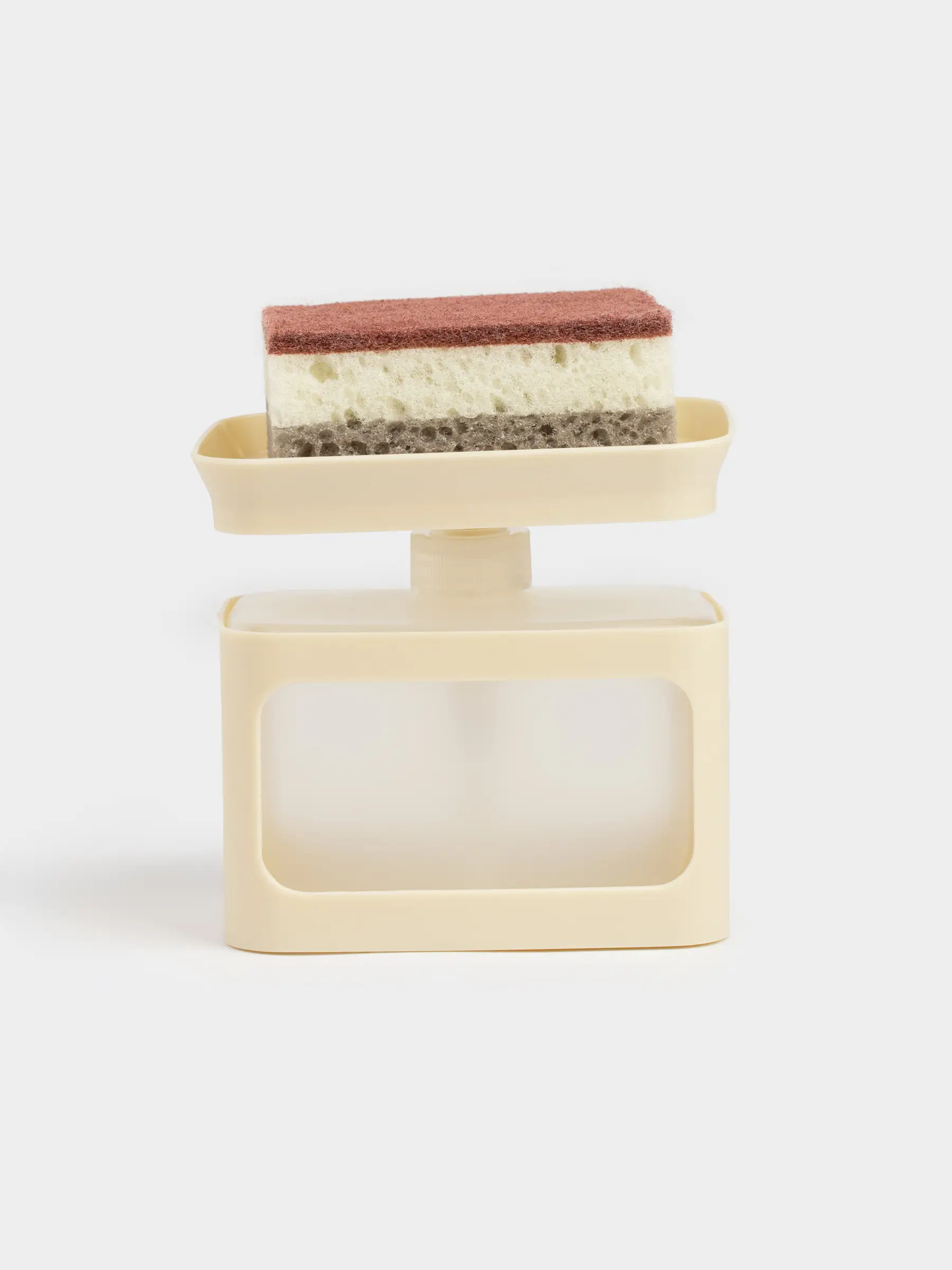 Диспенсер для моющего средства, 680 мл, с губкой, платформа, пластик, молочный, Keeping