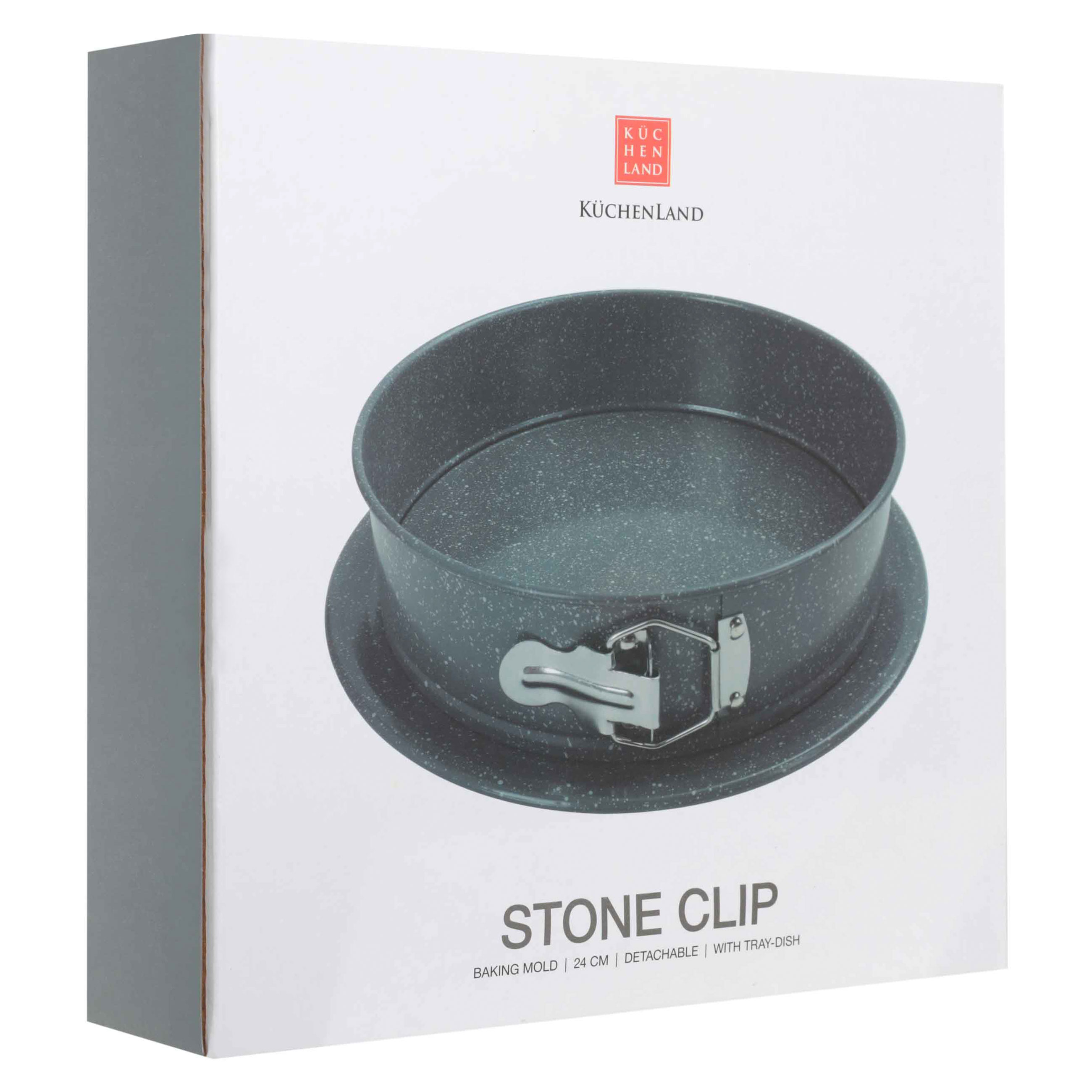 Форма для выпечки, 24 см, разъемная, с покрытием, сталь, круглая, серая, Stone clip
