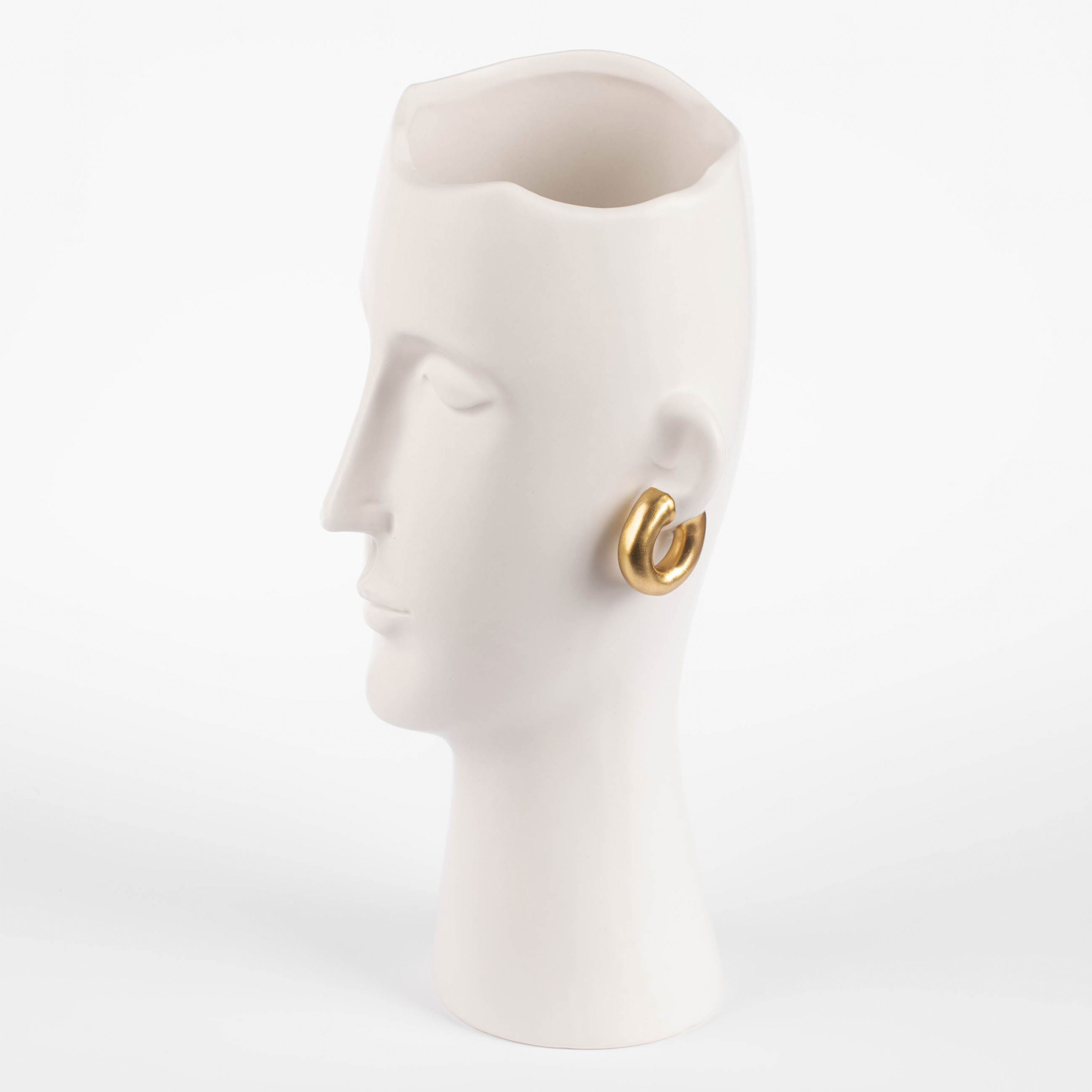 Ваза для цветов, 33 см, декоративная, керамика, белая, Девушка в золотистых сережках, Face изображение № 3