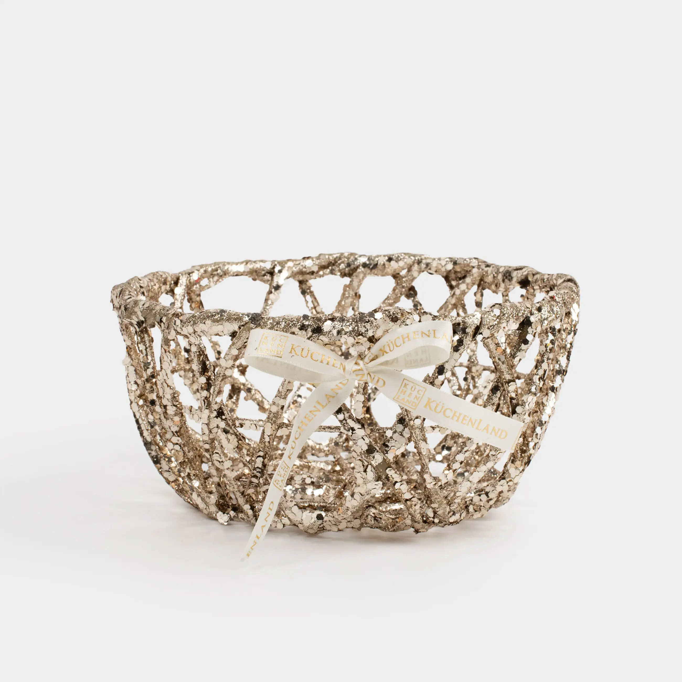 Корзина декоративная, 20х20 см, с ручками, пластик/металл, круглая, шампань, Frosty sparks