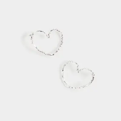 Серьги-пусеты, 4 см, 2 шт, металл, серебристые, Сердца, Jewelry heart ,image-0