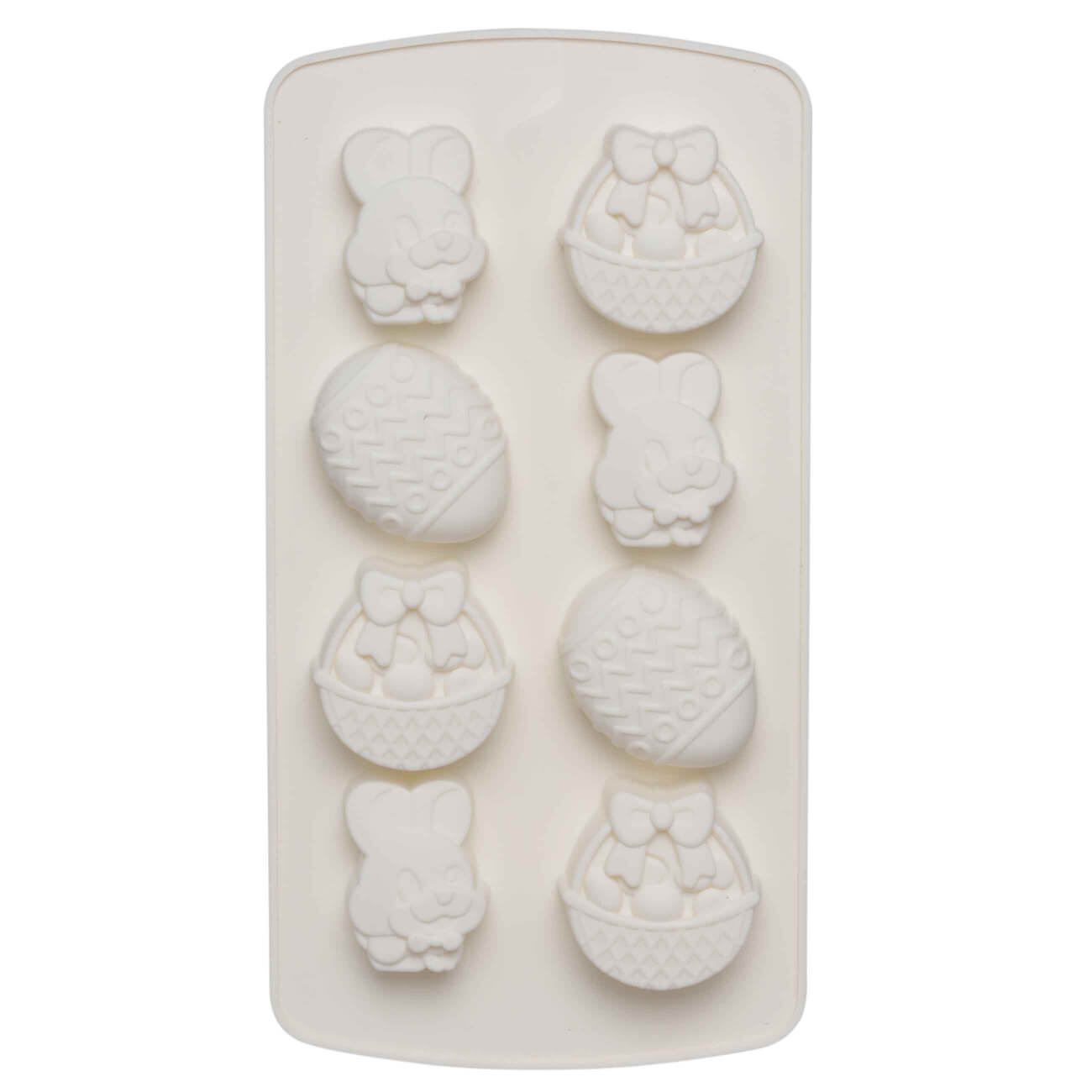 Форма для выпечки кексов, 22x11 см, 8 отд, силикон, молочная, Кролики и пасхальные яйца, Bakery силиконовая силиконовая форма bikson