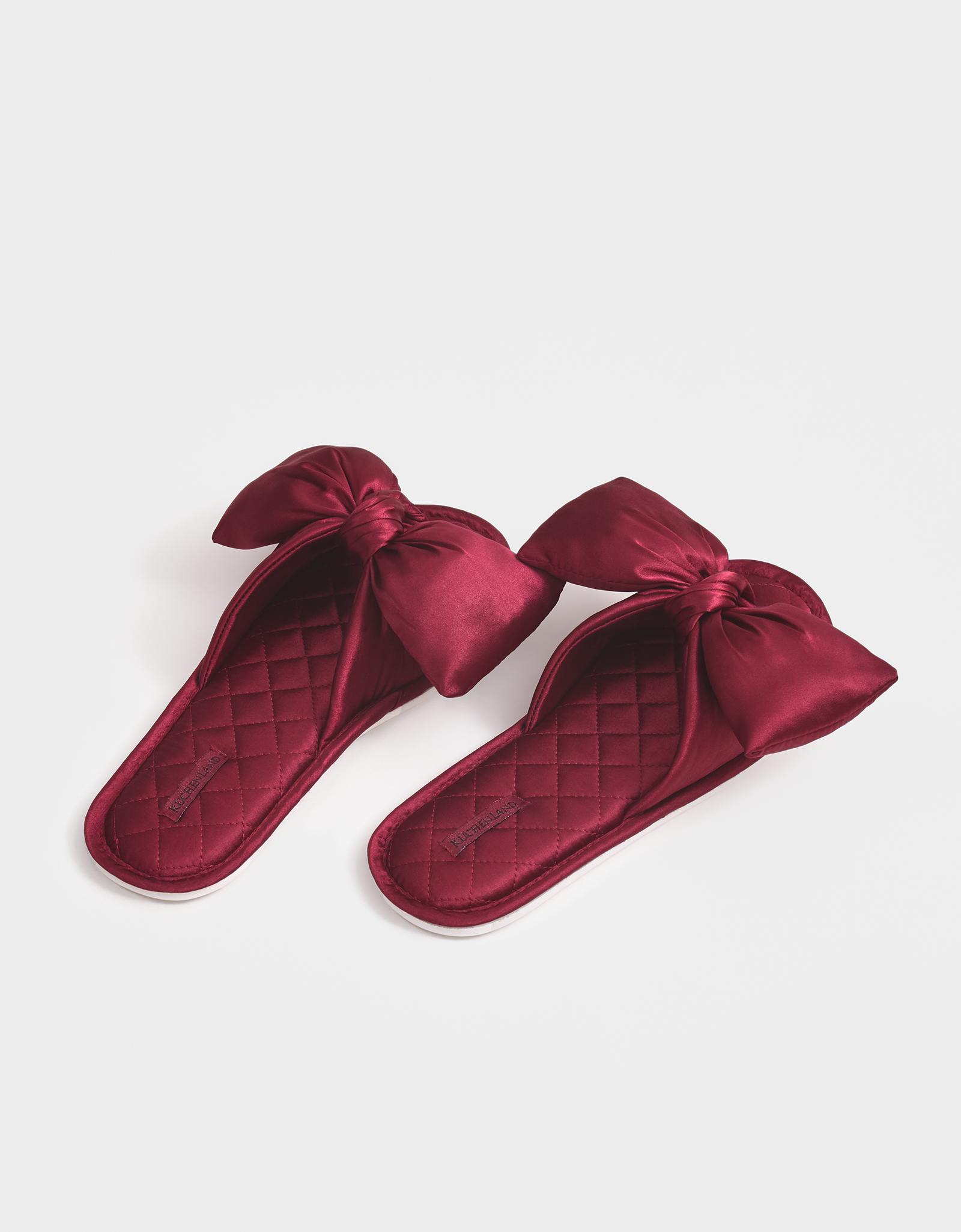 Тапочки женские, домашние, сатин, бордовые, Бант, Bow tape, image-4