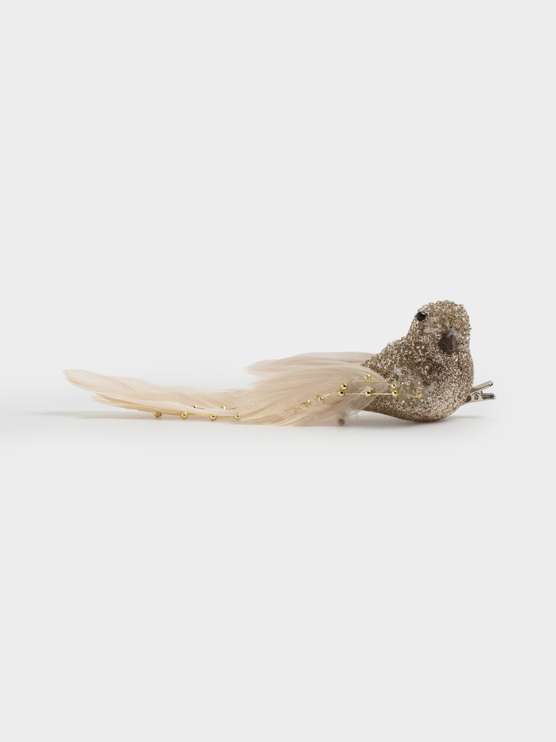 Украшение декоративное, 19 см, на клипсе, пенопласт/перо, шампань, Птица, Birds NY, image-2