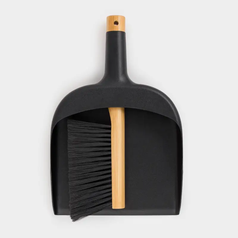 Щетка для мусора, с совком, 33 см, бамбук/пластик, черная, Black clean ,image-0