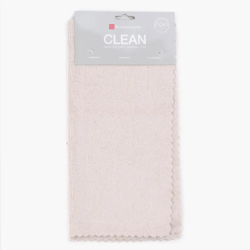 Тряпка для уборки, 32х32 см, 2 шт, микрофибра с ворсом, бежево-розовая, Clean