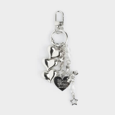 Брелок, 12 см, пластик/металл, серебристый, Три сердца, Jewelry heart ,image-0