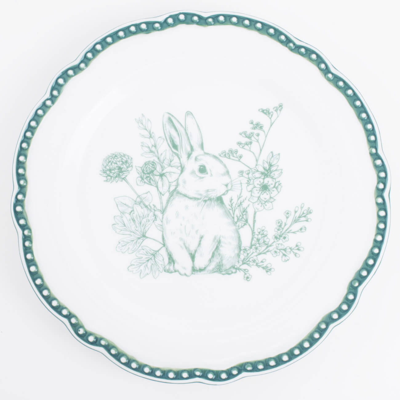 Тарелка закусочная, 21 см, керамика, бело-зеленая, Кролик в цветах, Easter blooming - фото 1