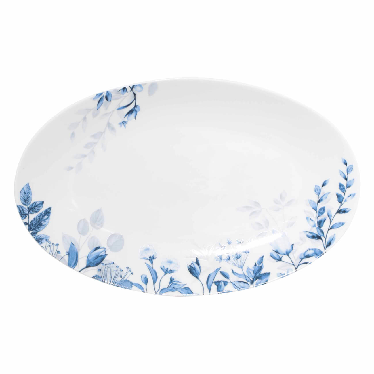 Блюдо, 30х19 см, фарфор N, овальное, белое, Синие цветы, Royal flower блюдо для хлеба bernadotte декор синие вензеля 34 см