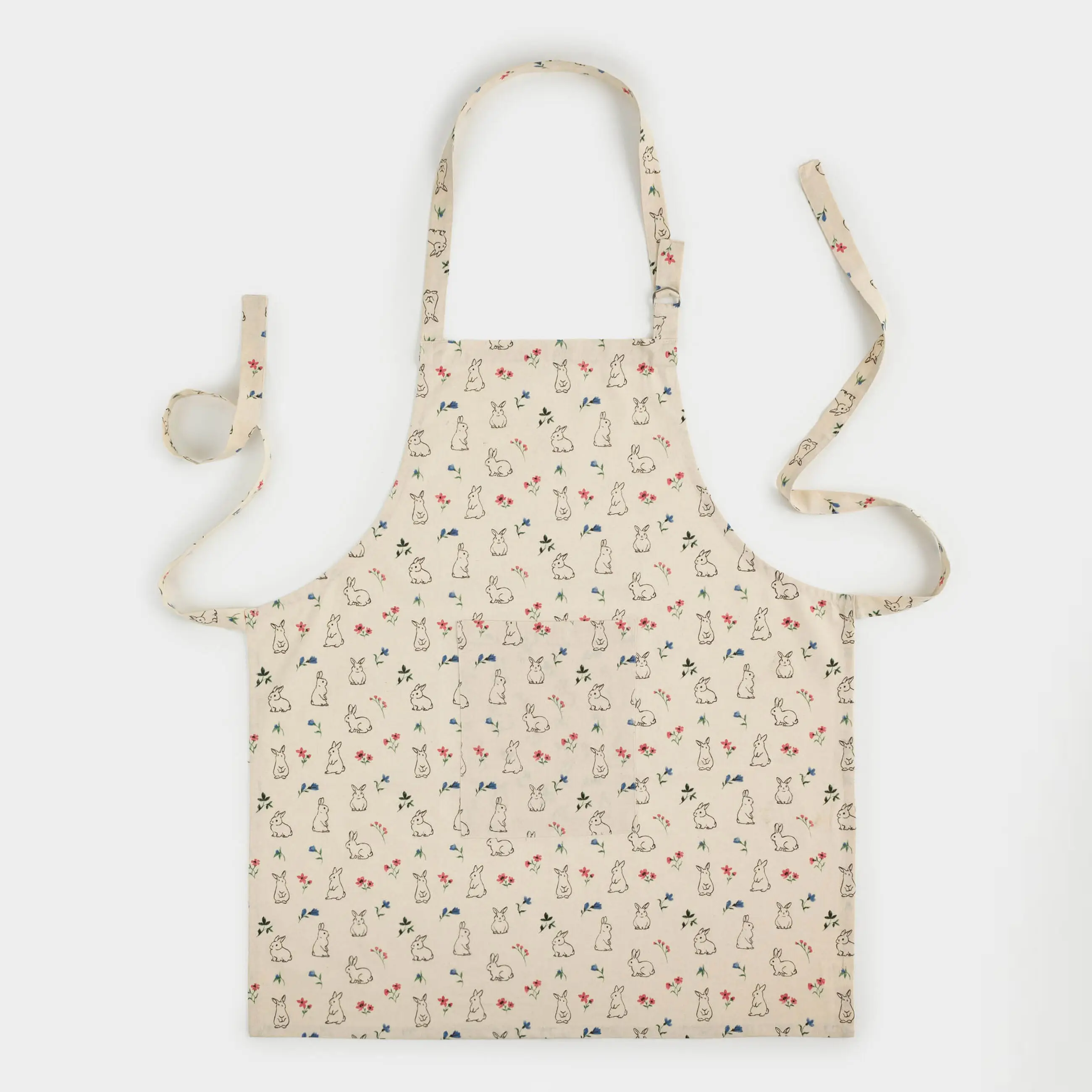 Фартук, 70х80 см, хлопок, молочный, Кролики и цветы, El flora rabbit