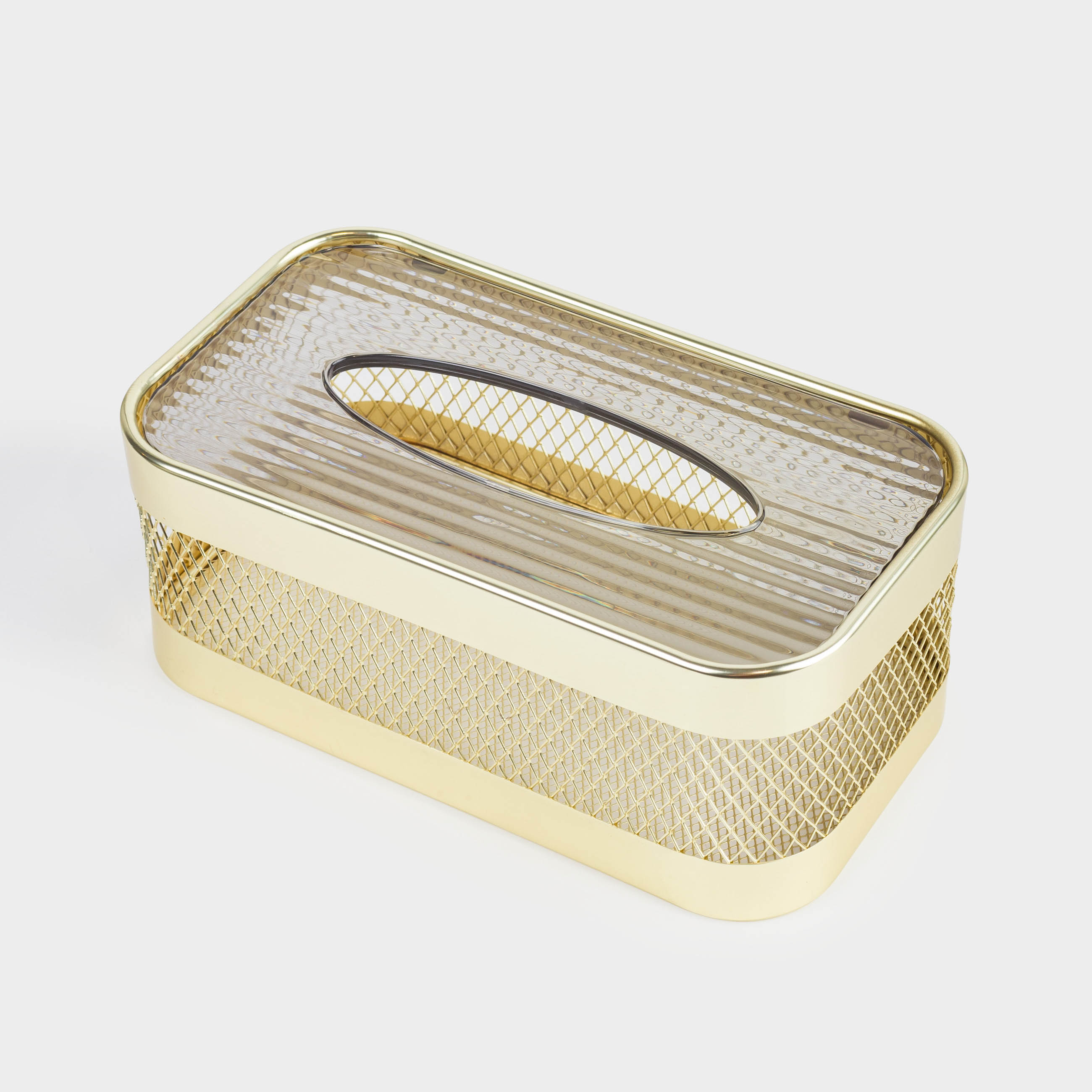 Бокс для бумажных салфеток, 25x14 см, металл/пластик, золотистый, Сетка, Twist gold, image-1
