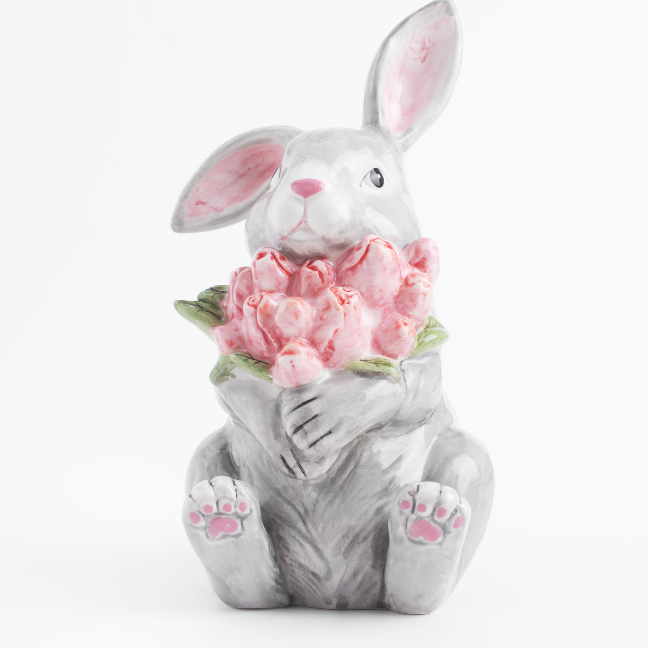 Статуэтка, 23 см, керамика, серая, Кролик с тюльпанами, Pure Easter изображение № 5