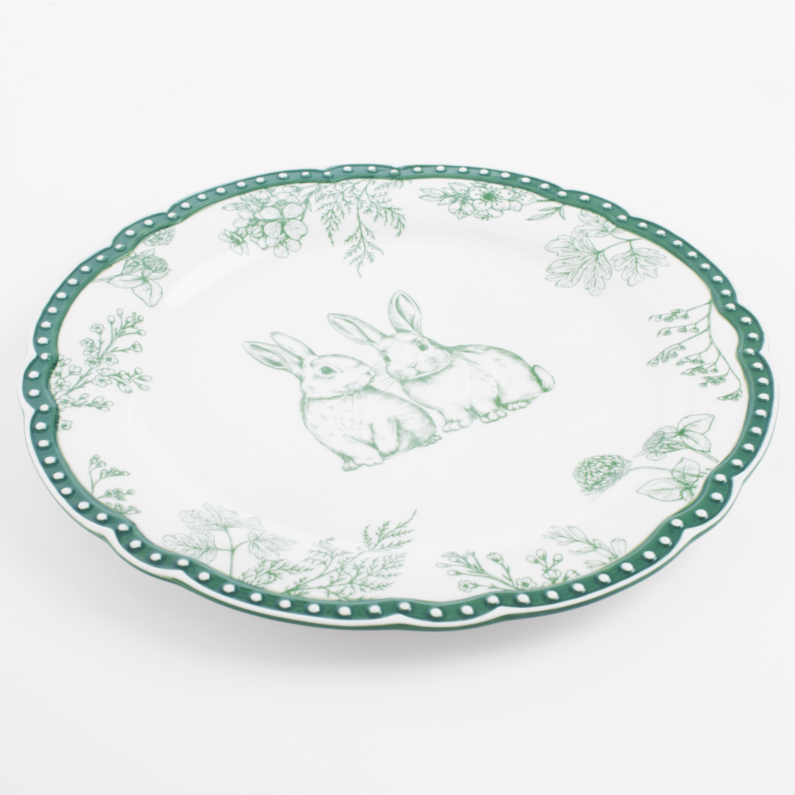 Тарелка обеденная, 27 см, керамика, бело-зеленая, Кролики и цветы, Easter blooming изображение № 2