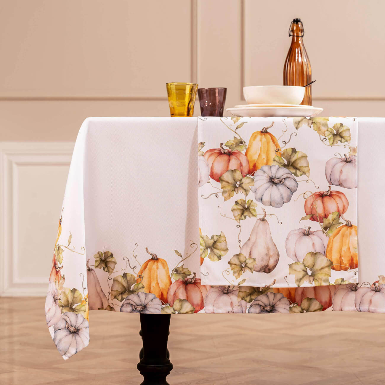 

Дорожка настольная, 40x160 см, полиэстер, белая, Цветные тыквы, Autumn gifts