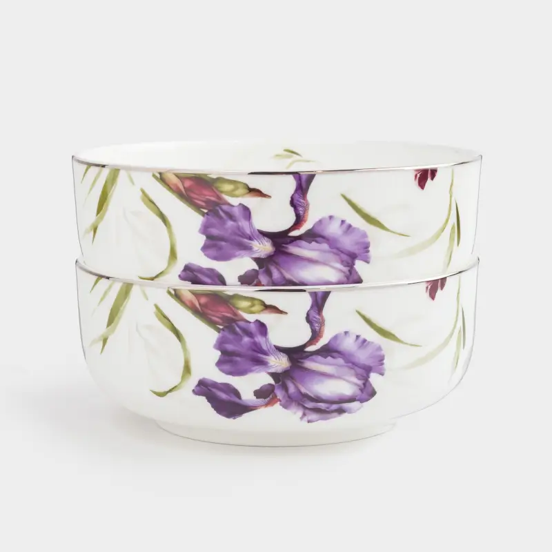 Салатник, 15x6 см, 680 мл, 2 шт, фарфор F, с серебристым кантом, Ирис, Antarctica Flowers ,image-0