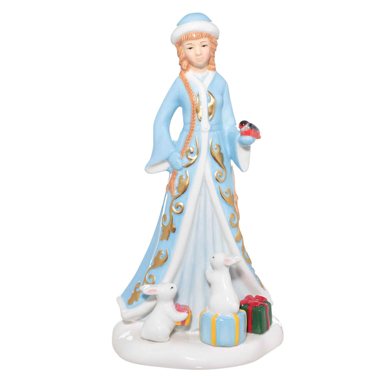 

Статуэтка, 25 см, керамика, Снегурочка со снегирем, перламутр, Christmas miracle