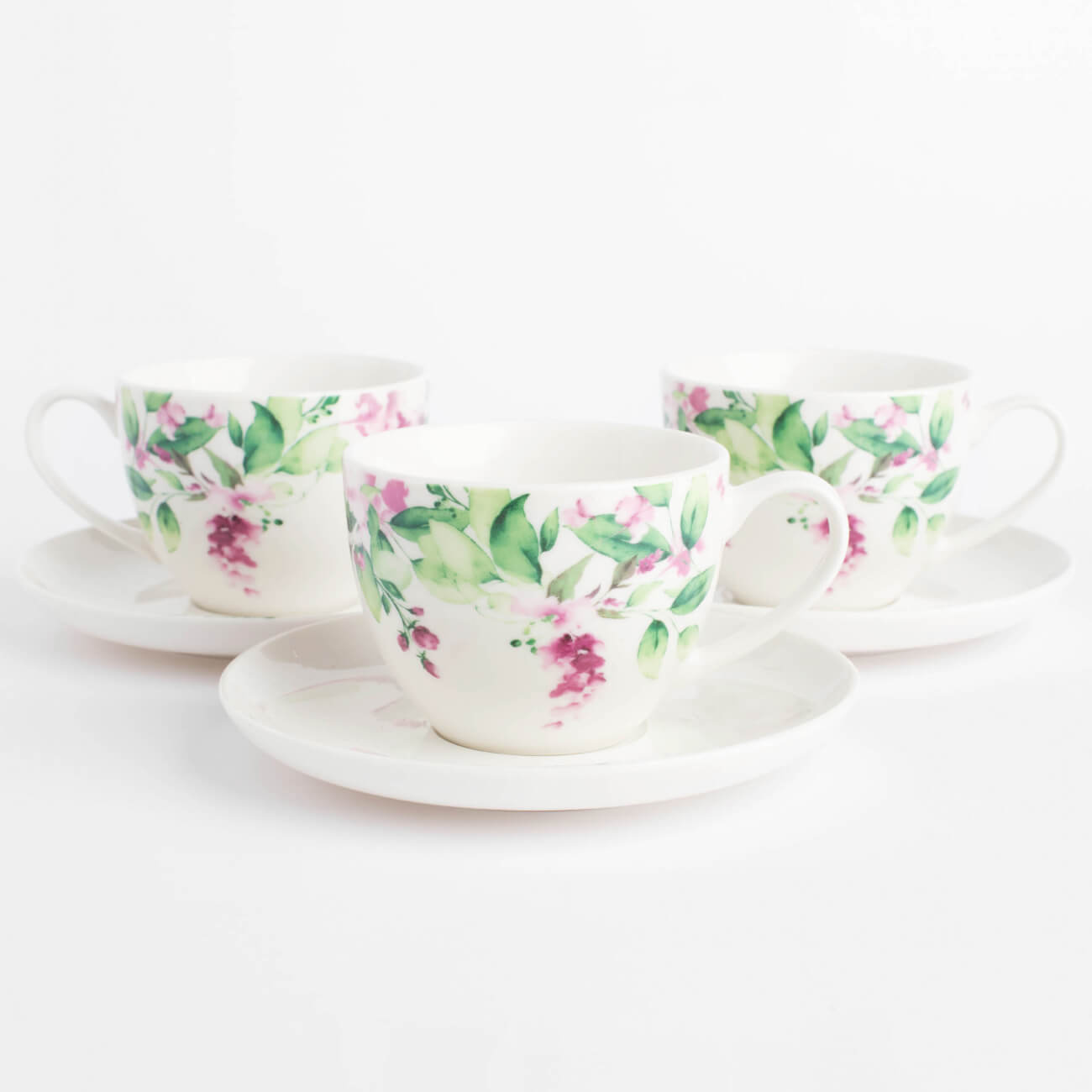 Пара чайная, 6 перс, 12 пр, 220 мл, фарфор N, белая, Акварельные цветы, Senetti изображение № 1