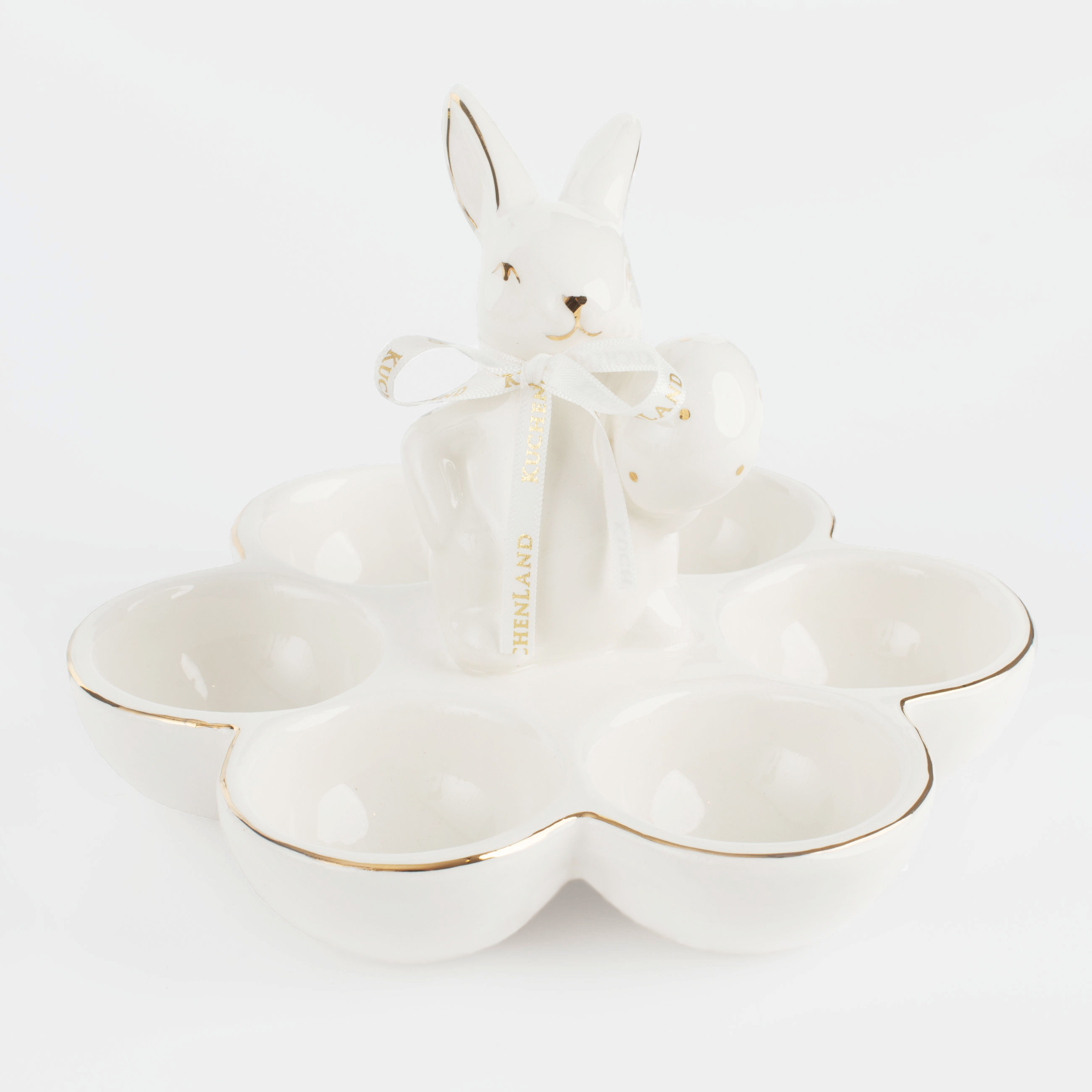 Блюдо пасхальное, 16 см, 6 отд, керамика, бело-золотистое, Кролик с яйцом, Easter gold изображение № 2