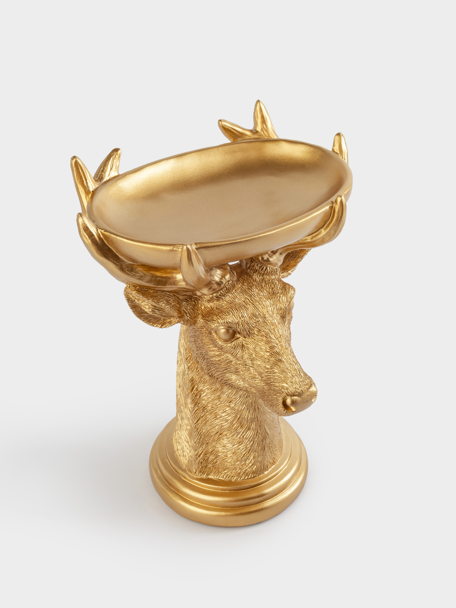 Блюдо декоративное, 22 см, полирезин/сталь, золотистое, Олень с подносом, Deer gold, image-3