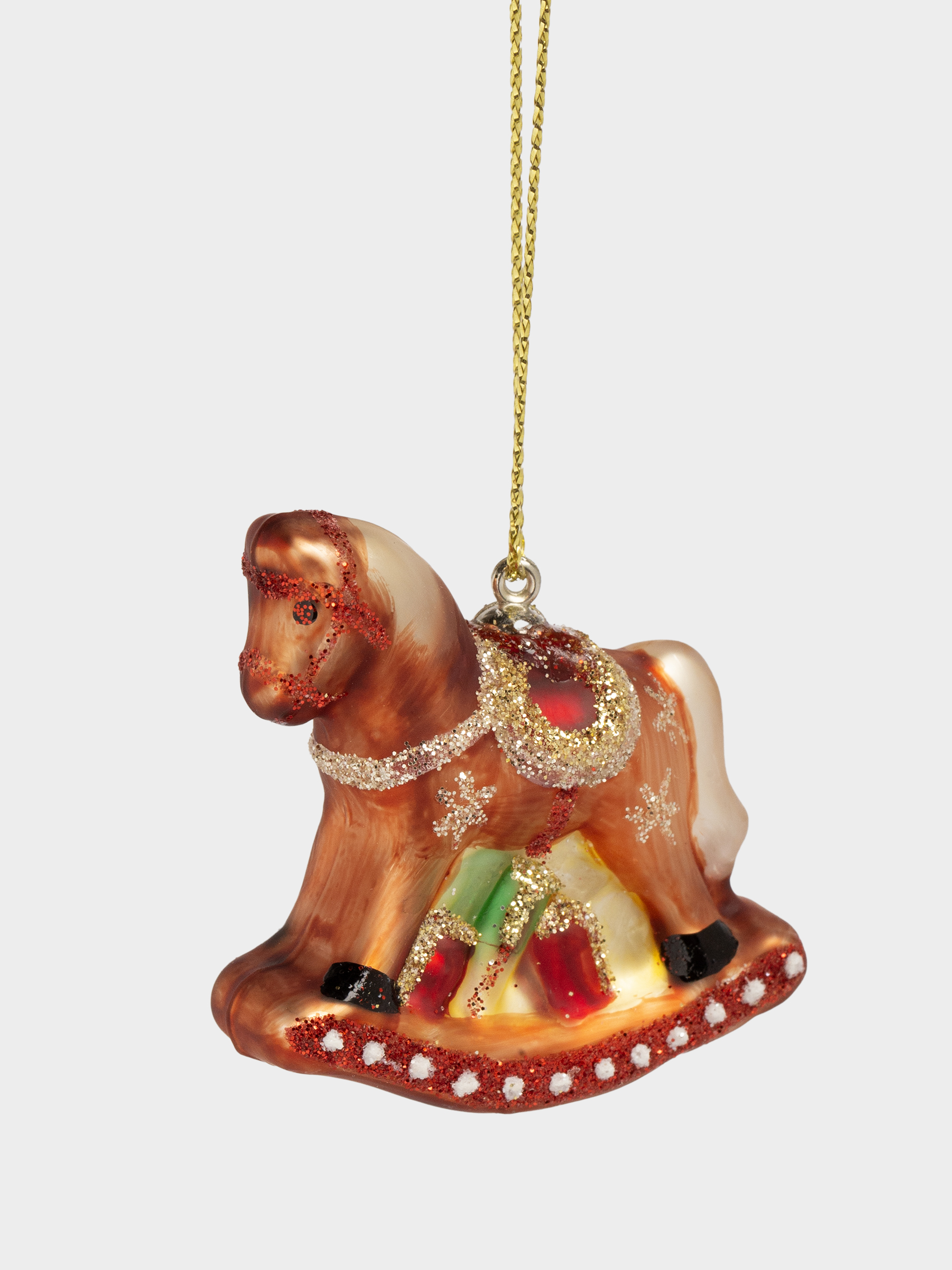 Игрушка елочная, 4 см, стекло, с блестками, коричневая, Лошадка-качалка, Figure christmas, image-1