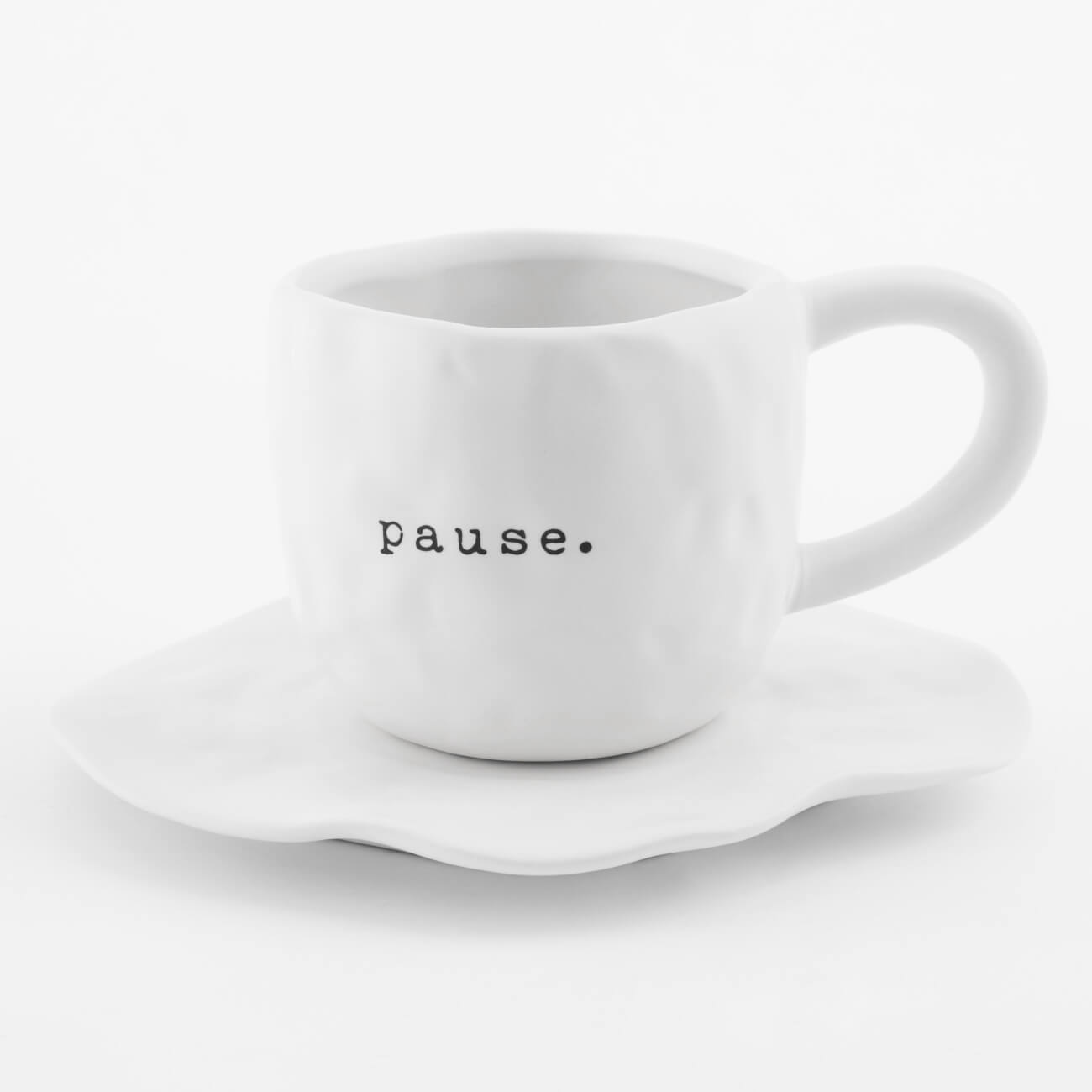 Пара чайная, 1 перс, 2 пр, 420 мл, керамика, белая, Pause, Crumple font - фото 1