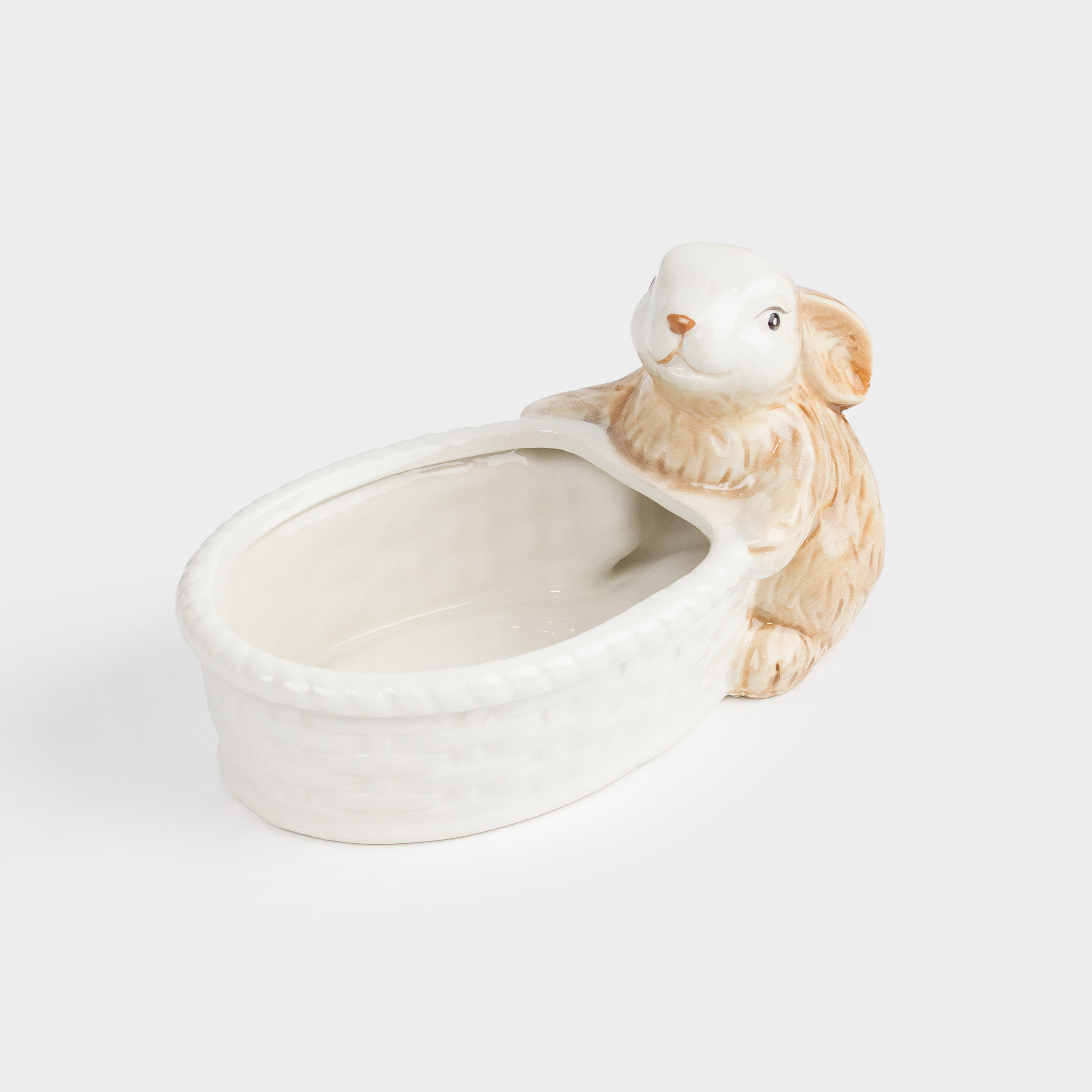 Конфетница, 19х10 см, керамика, молочно-бежевая, Кролик с корзинкой, Natural Easter, image-1
