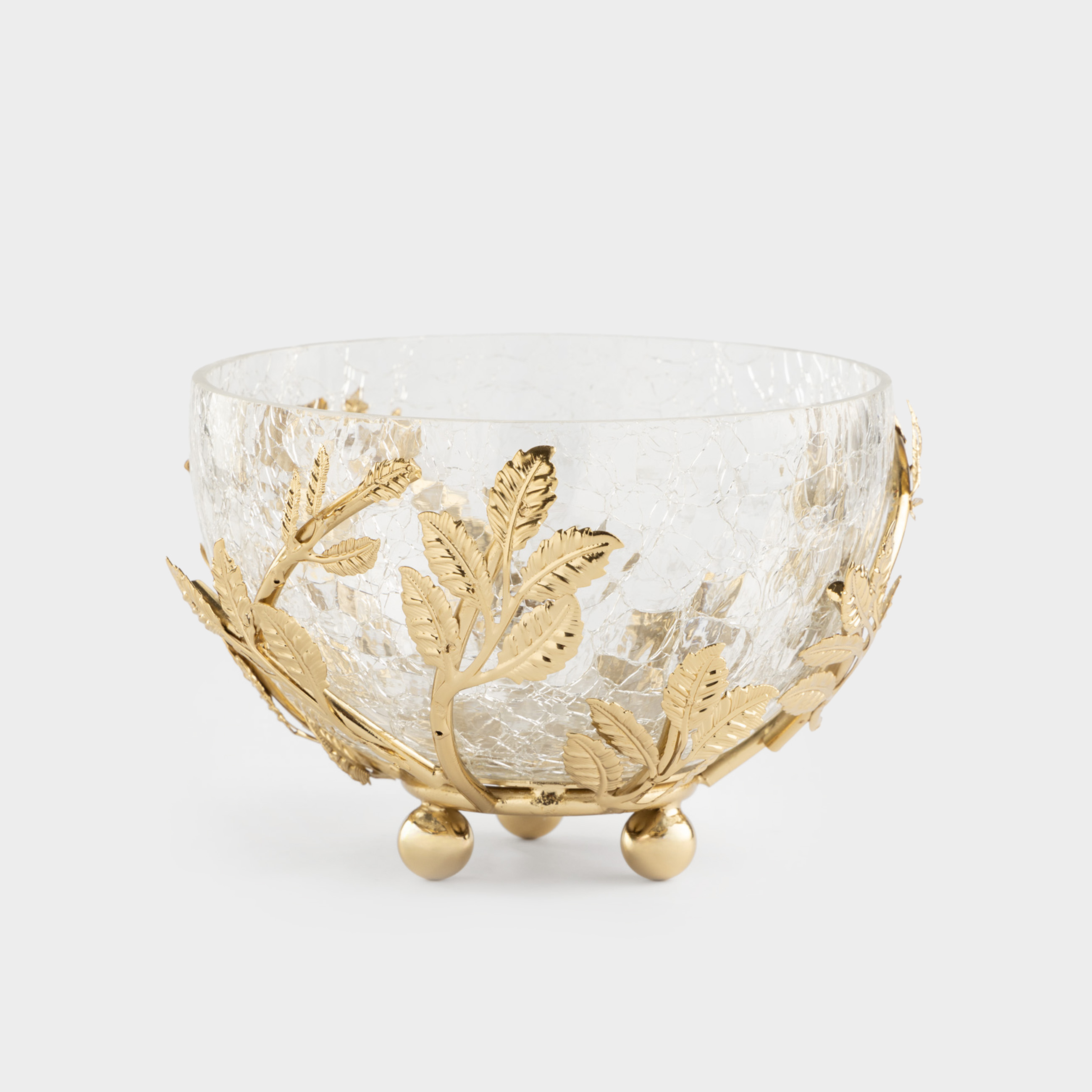 Блюдо глубокое 16х8 см на подставке стеклометалл золотистое Листья Fantastic gold 2990₽