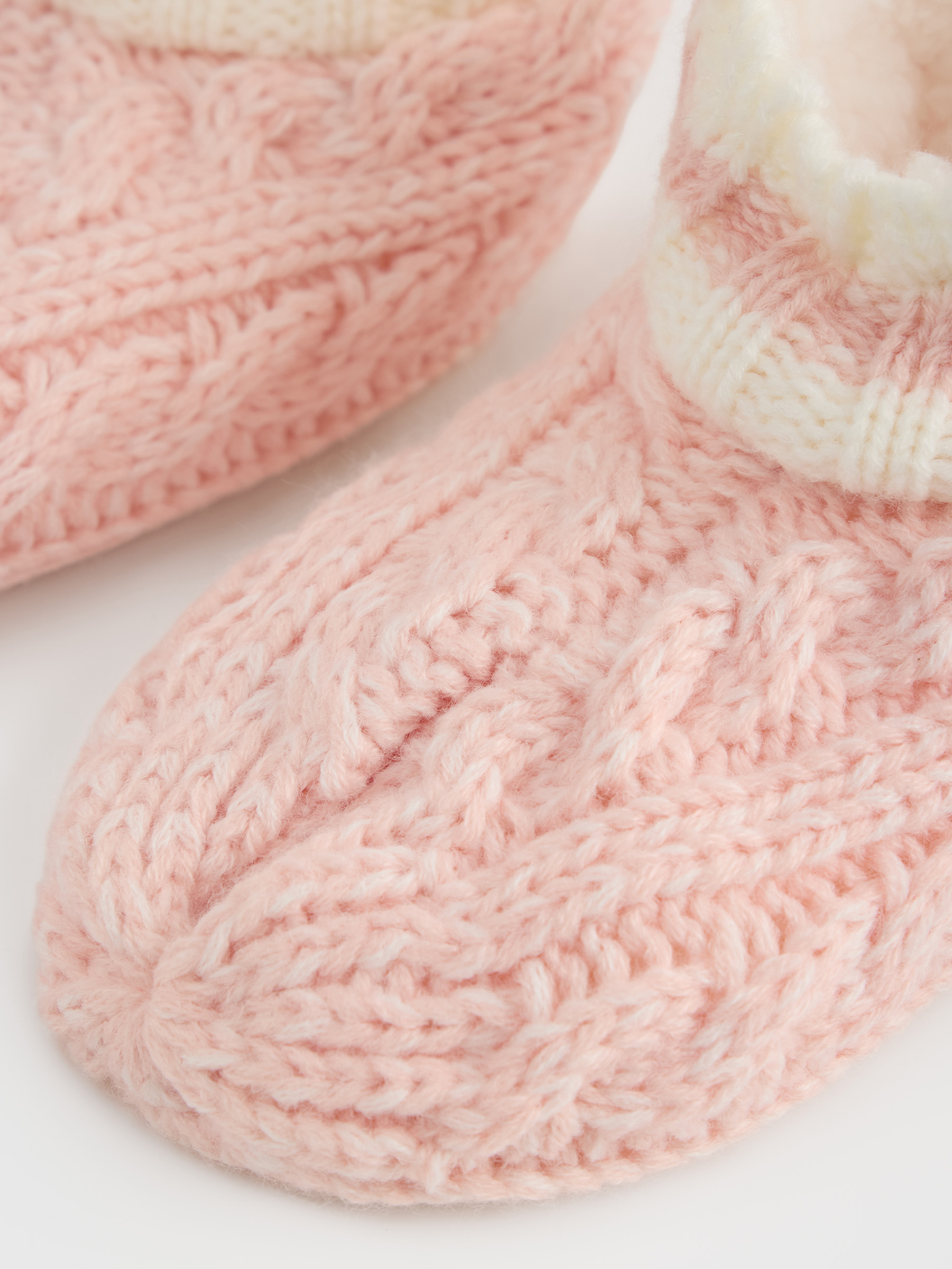 Носки детские, домашние, акрил/шерпа, розовые, Косы, Knitted soft, image-2