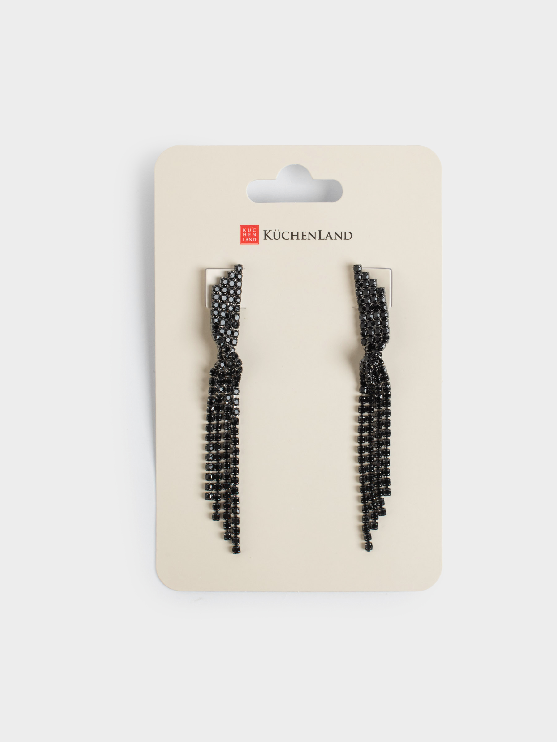 Серьги-пусеты, 9 см, 2 шт, металл/стразы, черные, Кристаллы, Jewelry black, image-4