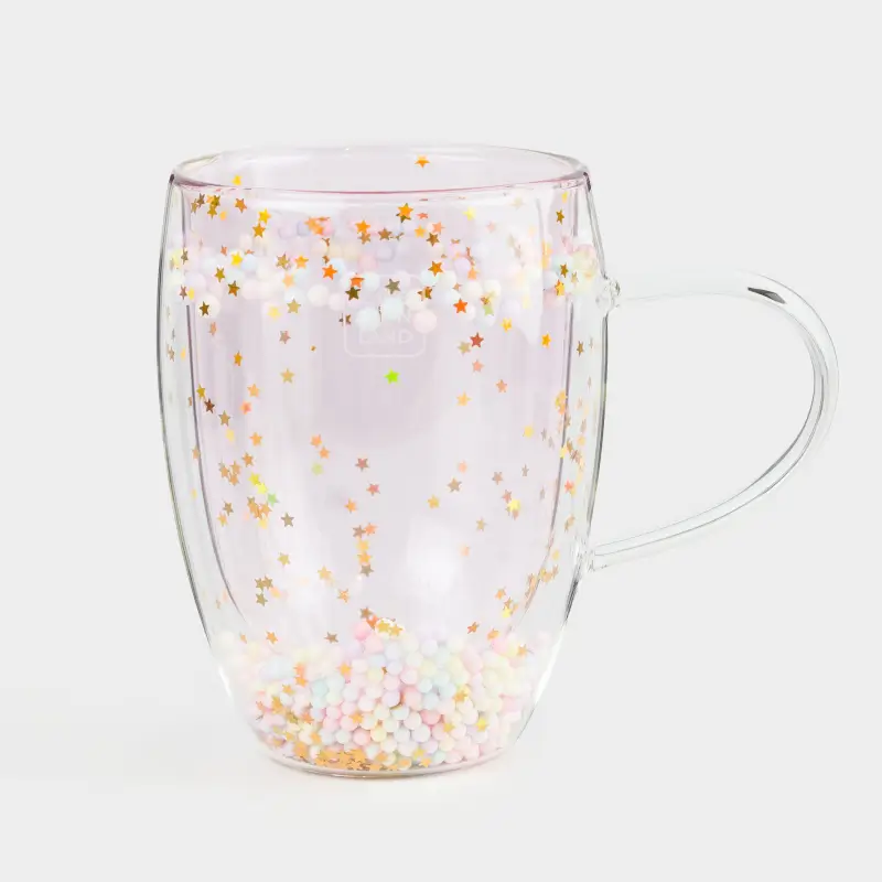 Кружка, 330 мл, с шариками, стекло Б, розовая, Звезды, Air sparkly, image-0