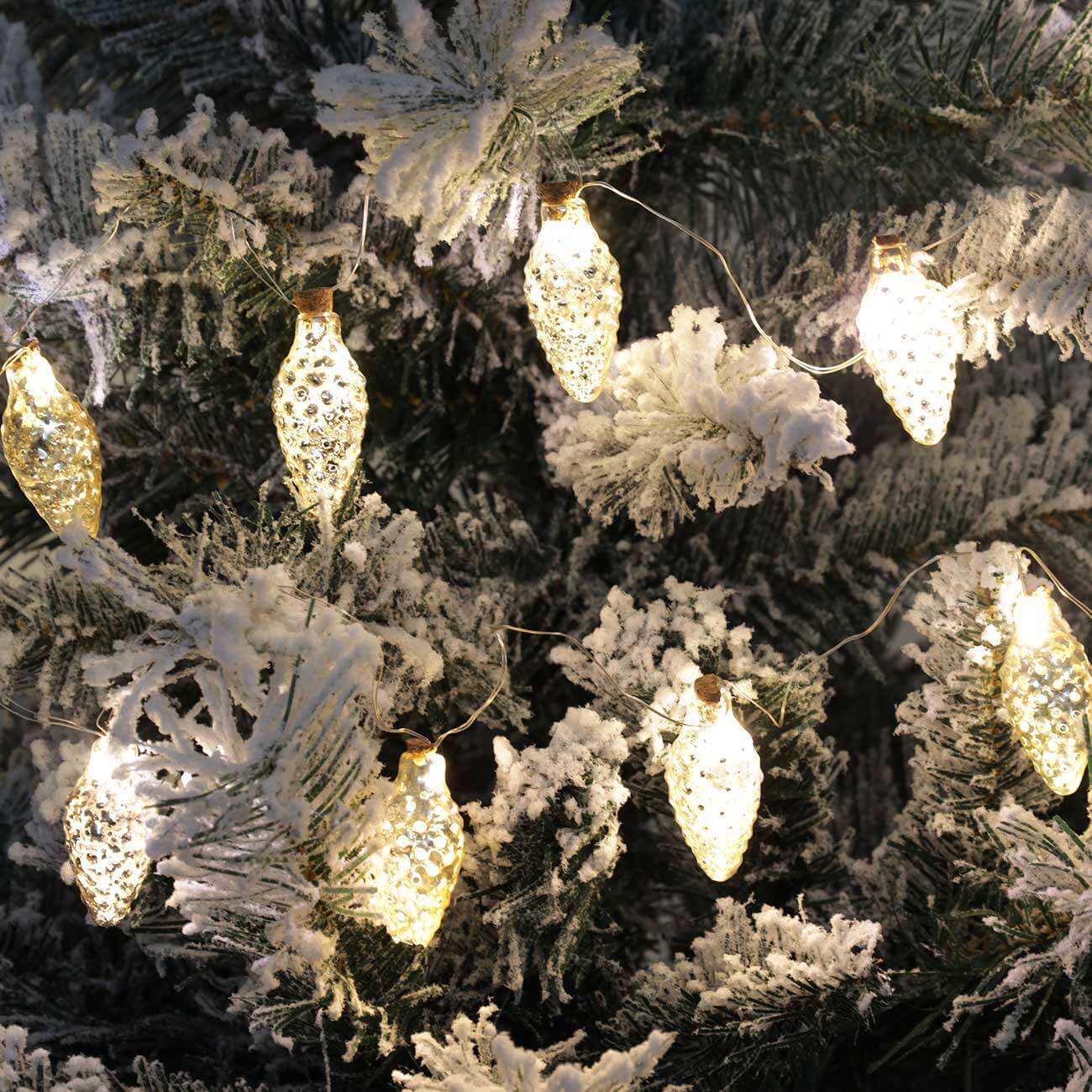 

Гирлянда, 1,5 м, 12 ламп, с блестками, стекло, шампань, Шишки, Christmas