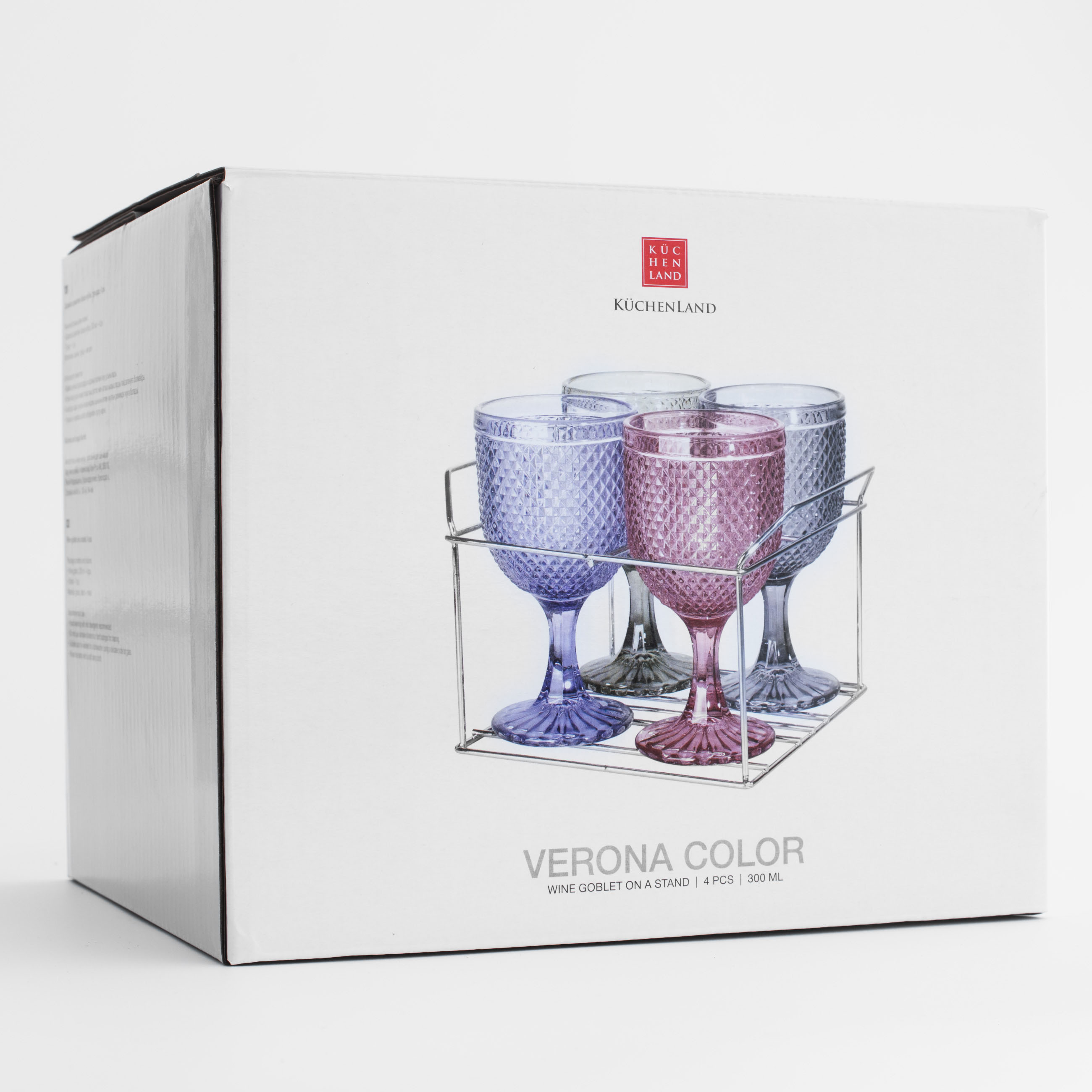 Бокал-кубок для вина, 300 мл, 4 шт, на подставке, стекло Р/металл, цветной микс, Verona color изображение № 7