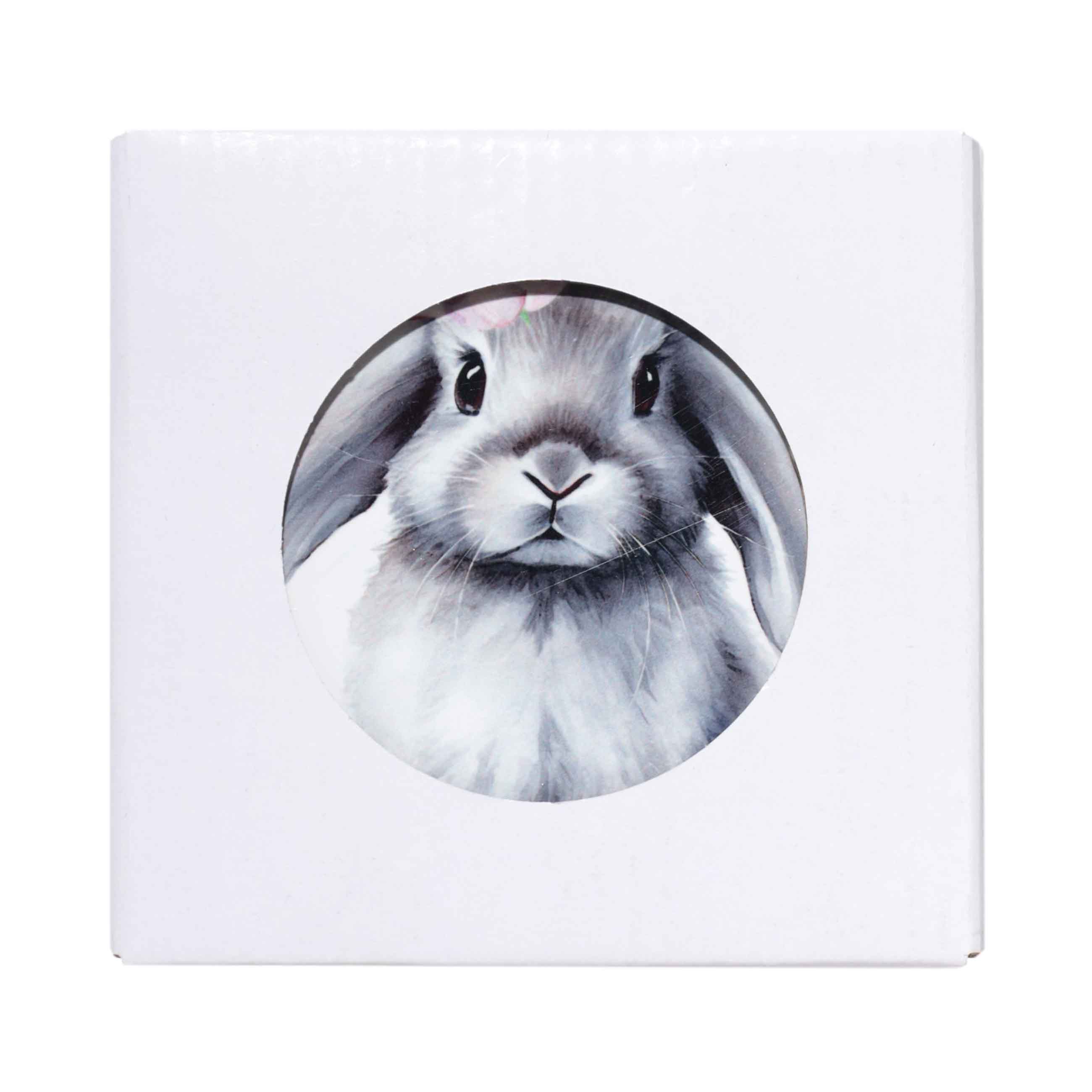 Подставка под кружку, 11 см, керамика/пробка, круглая, белая, Кролик с цветком, Pure Easter изображение № 3
