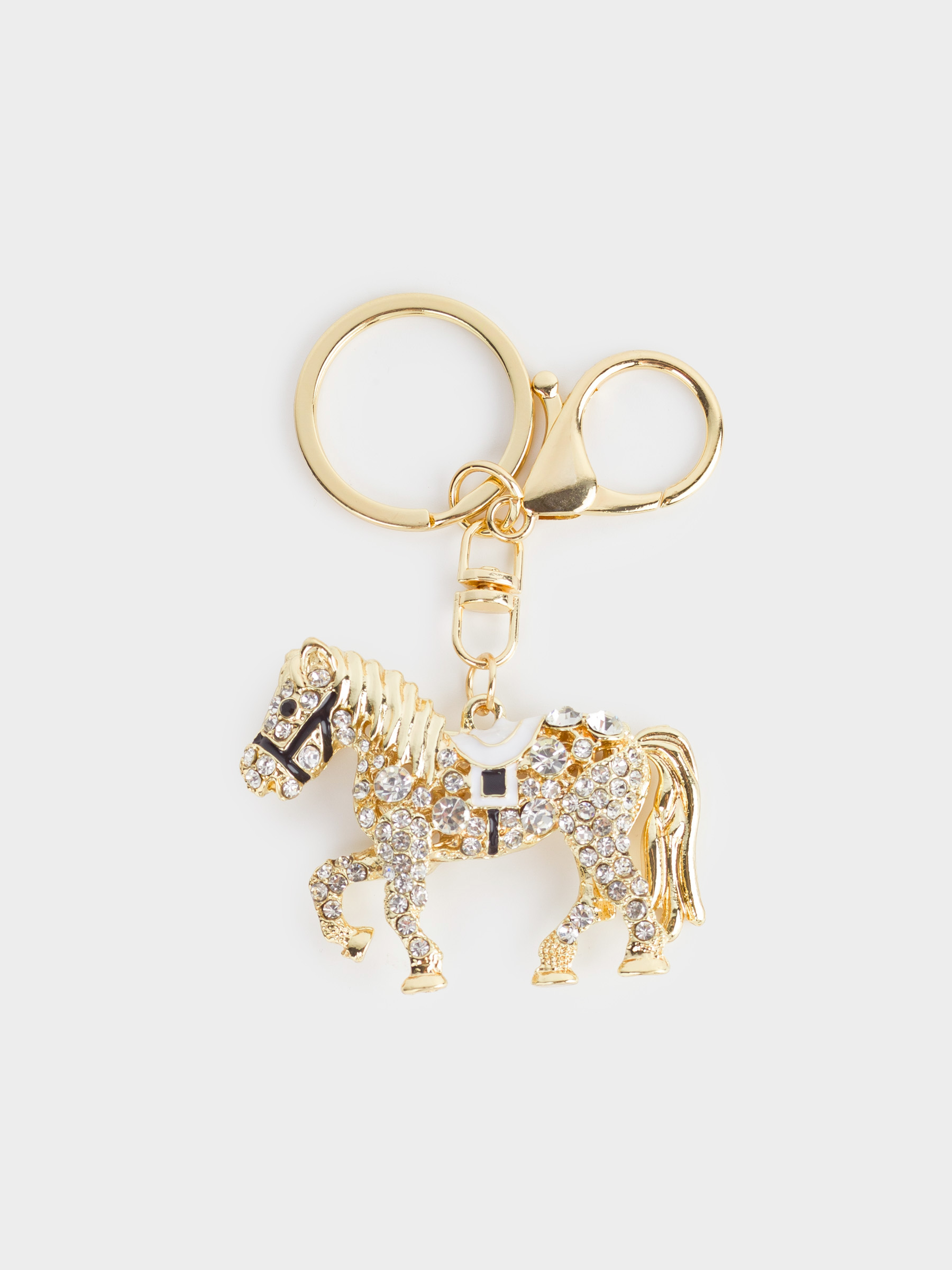 Брелок, 12 см, металл/стразы/эмаль, золотистый, Лошадь, Keychain crystal, image-1