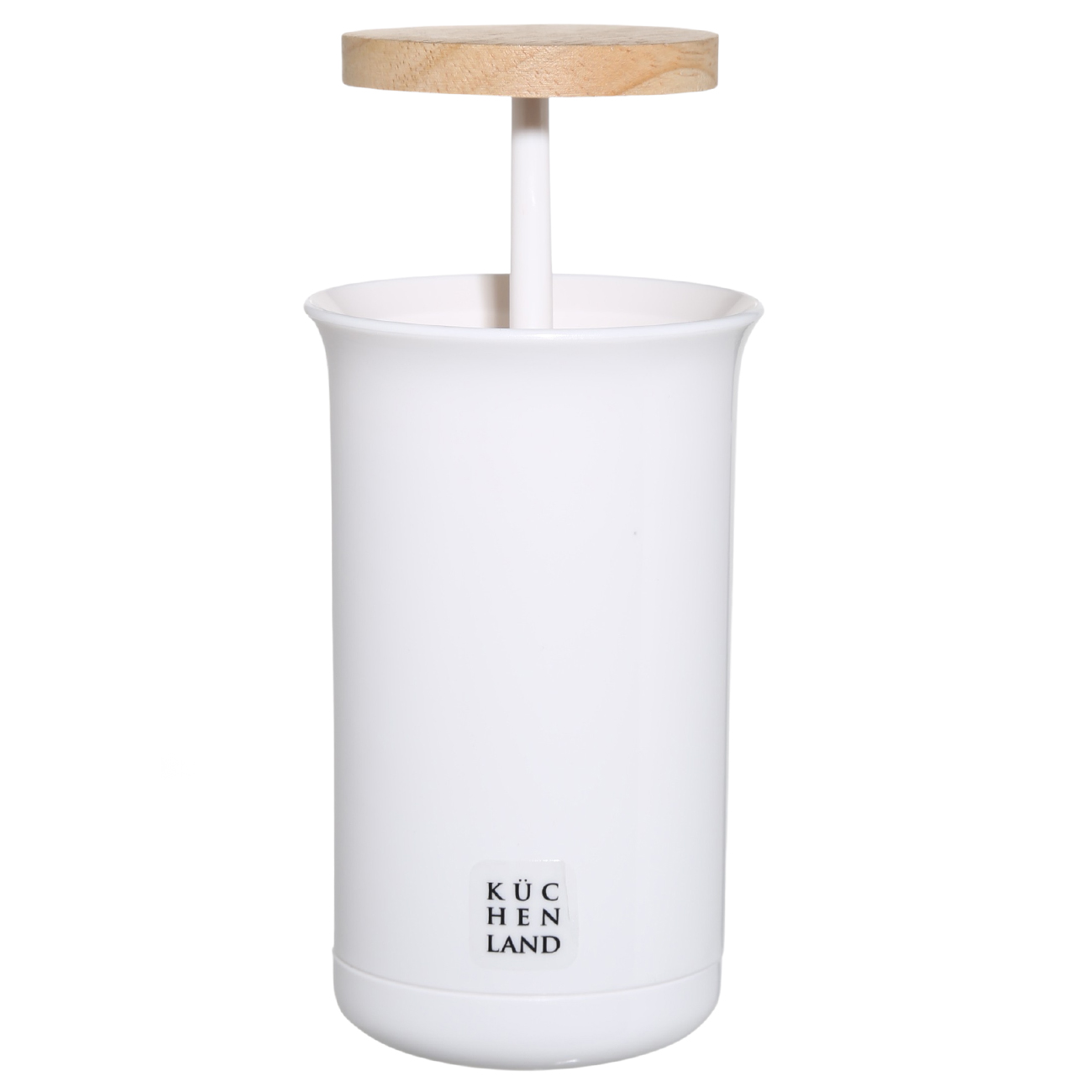 Контейнер для ватных палочек, 12 см, пластик/каучуковое дерево, белый, White style изображение № 3