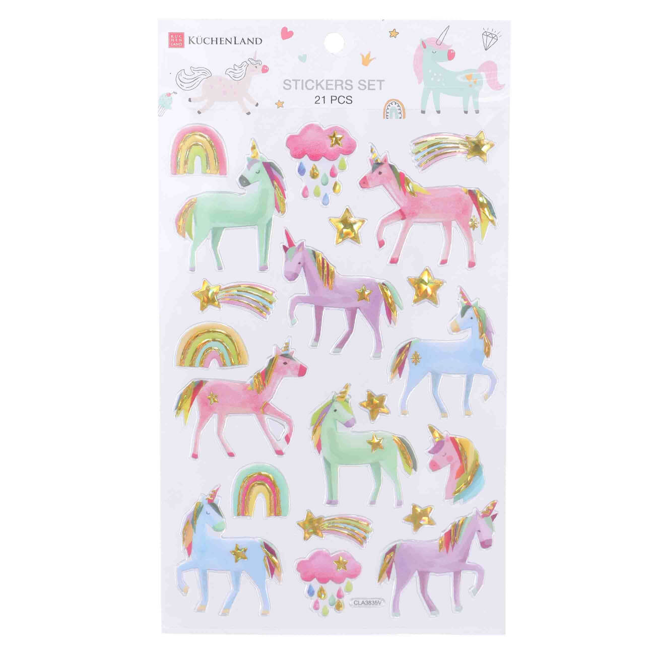 

Набор наклеек, 25х14 см, 21 шт, одноразовые, ПВХ, Единороги, Unicorn