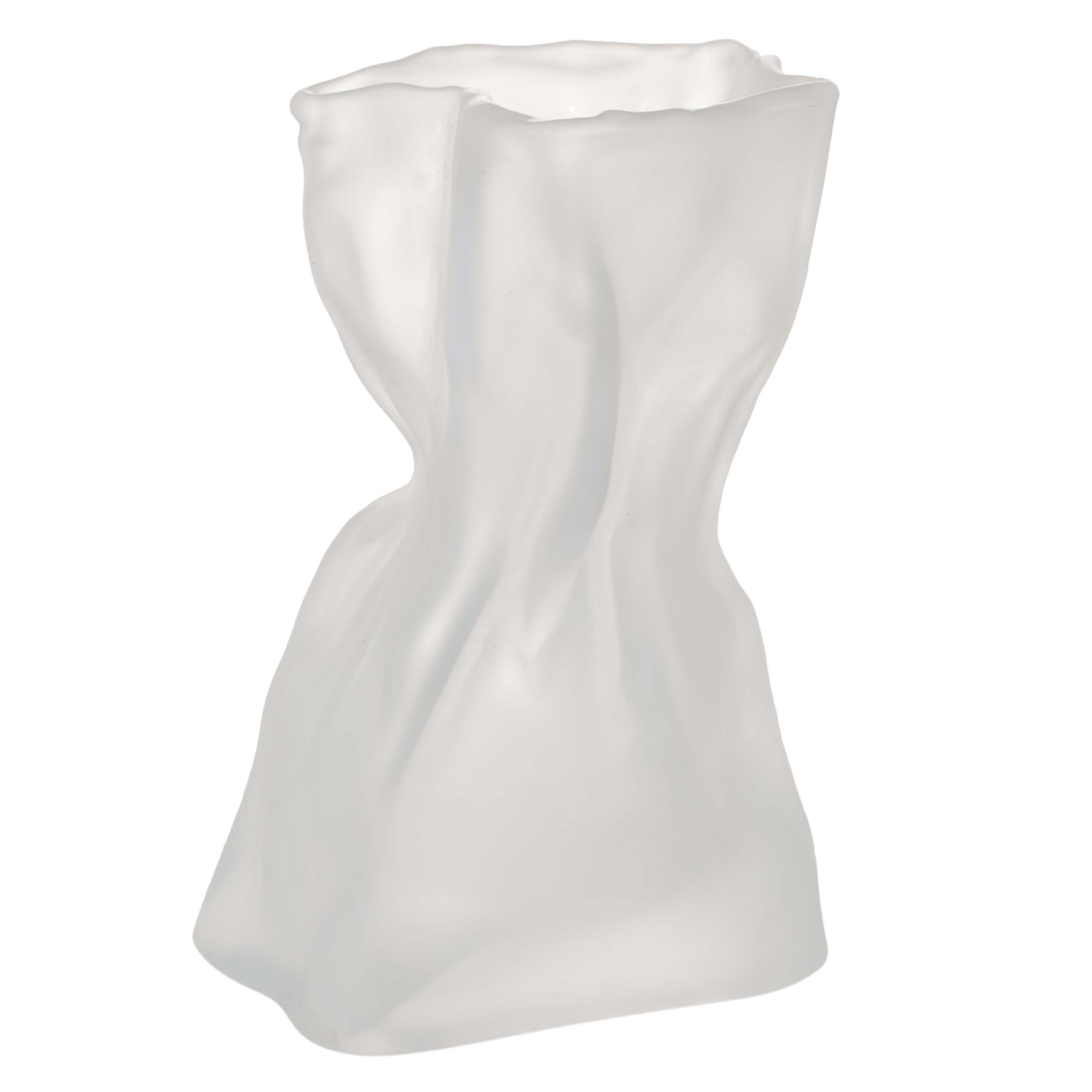 Ваза для цветов, 14 см, стекло, матовая белая, Мятый эффект, Crumple, image-1