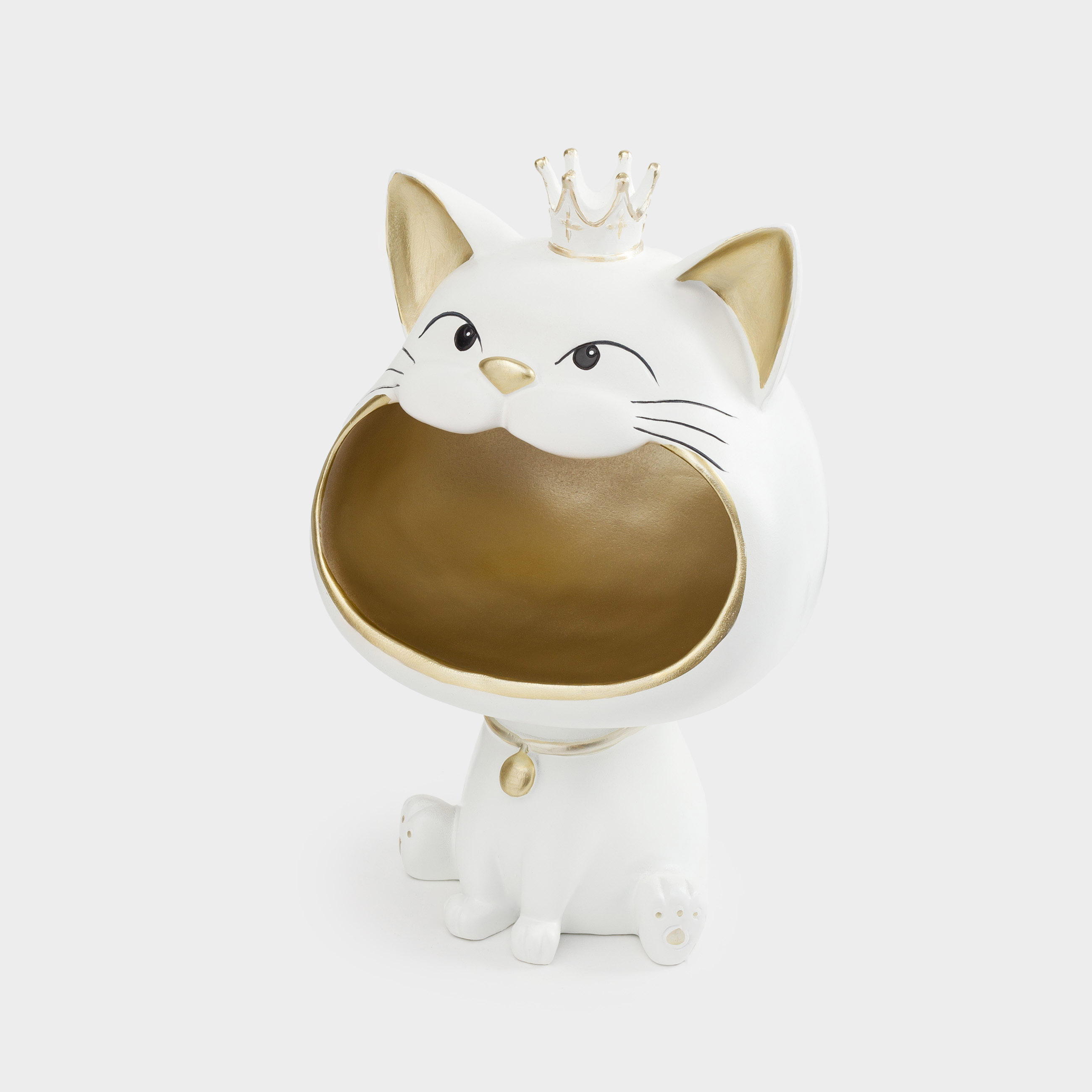 Конфетница, 27х17 см, полирезин, бежевая, Кот в короне, Cat, image-1