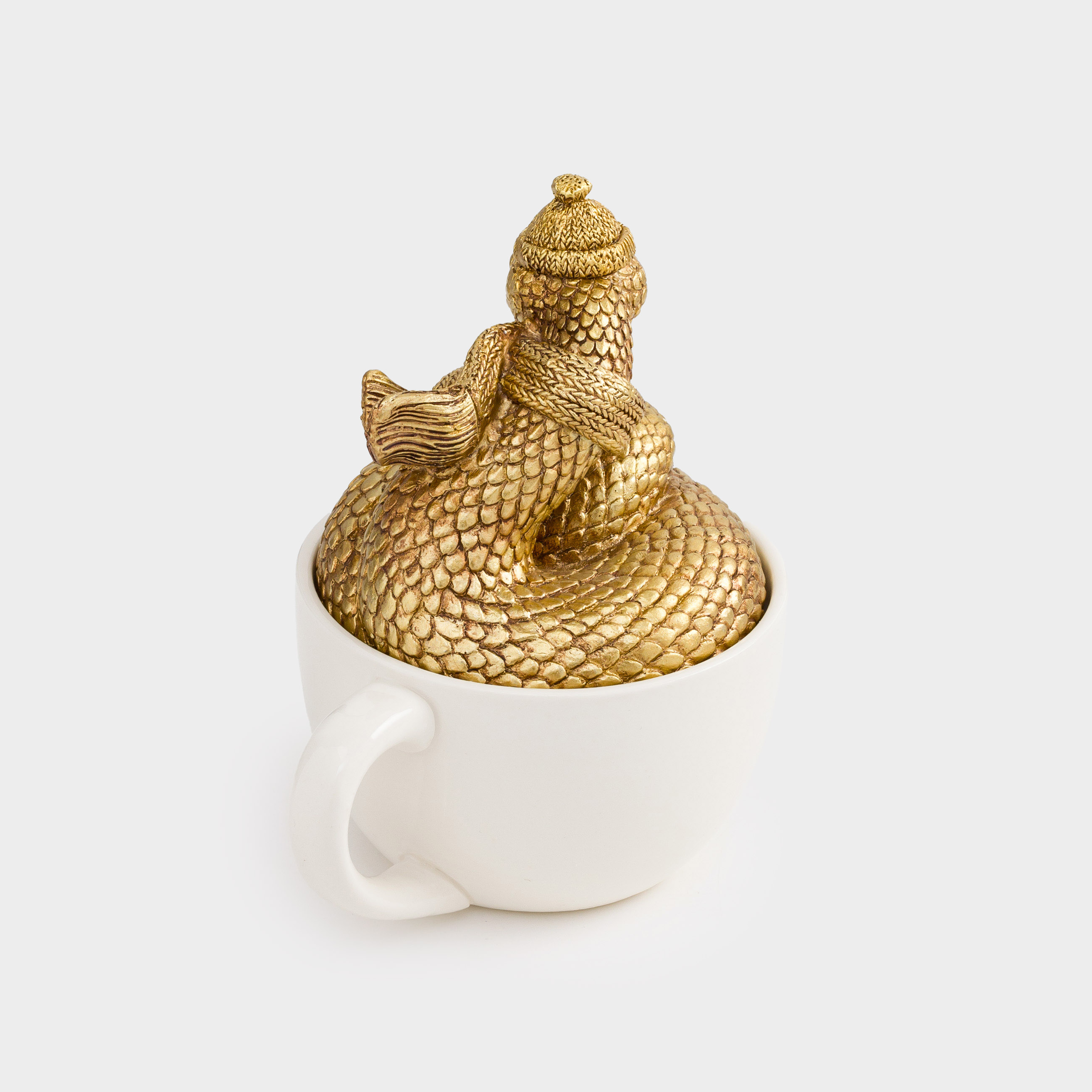 Статуэтка, 14 см, полирезин/керамика, золотисто-белая, Змея в кружке, Snake gold, image-4