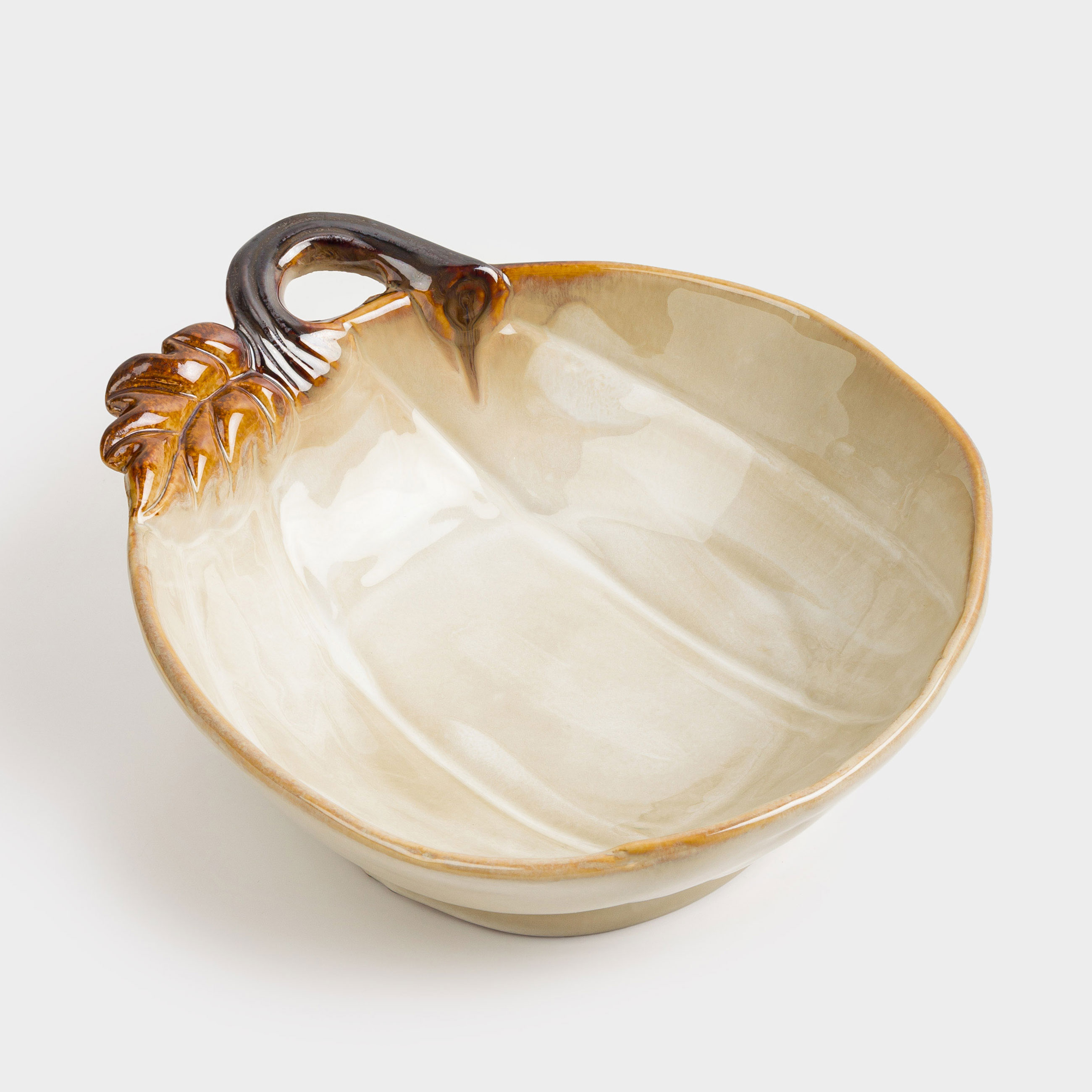 Блюдо глубокое, 23x7 см, керамика, молочно-коричневое, Тыква с листом, Pumpkin velir, image-2
