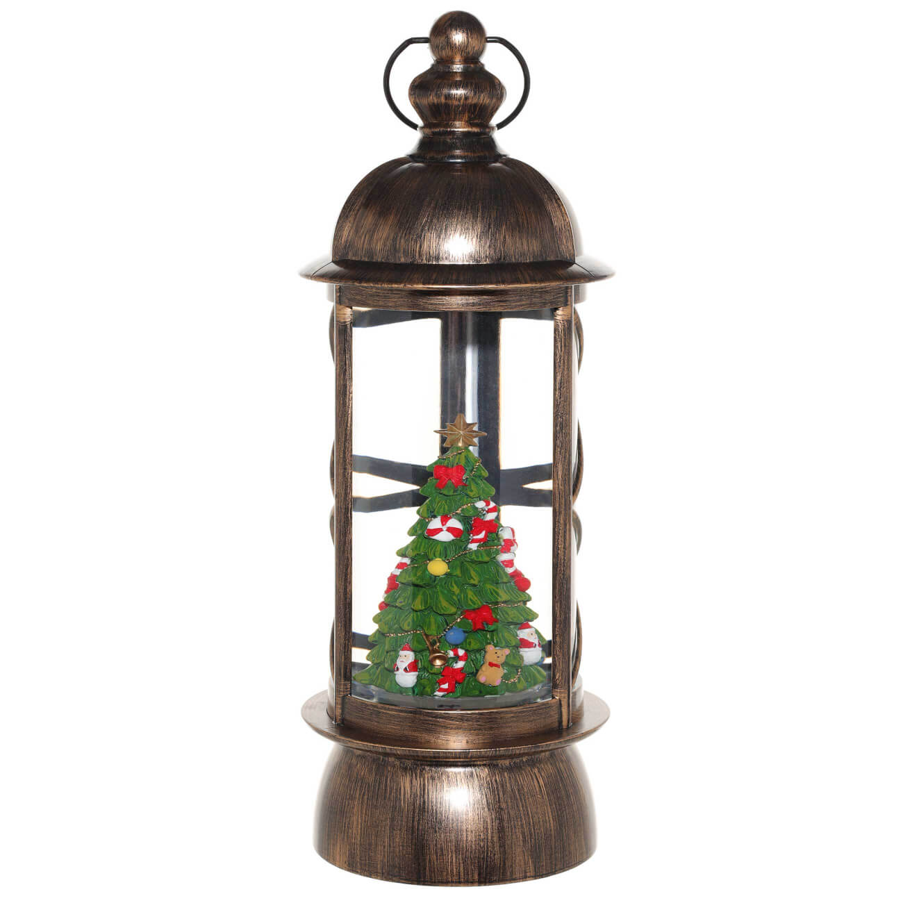 Снежный фонарь, 31 см, с подсветкой, пластик, бронзовый, Ель в колбе, Bronze style - фото 1