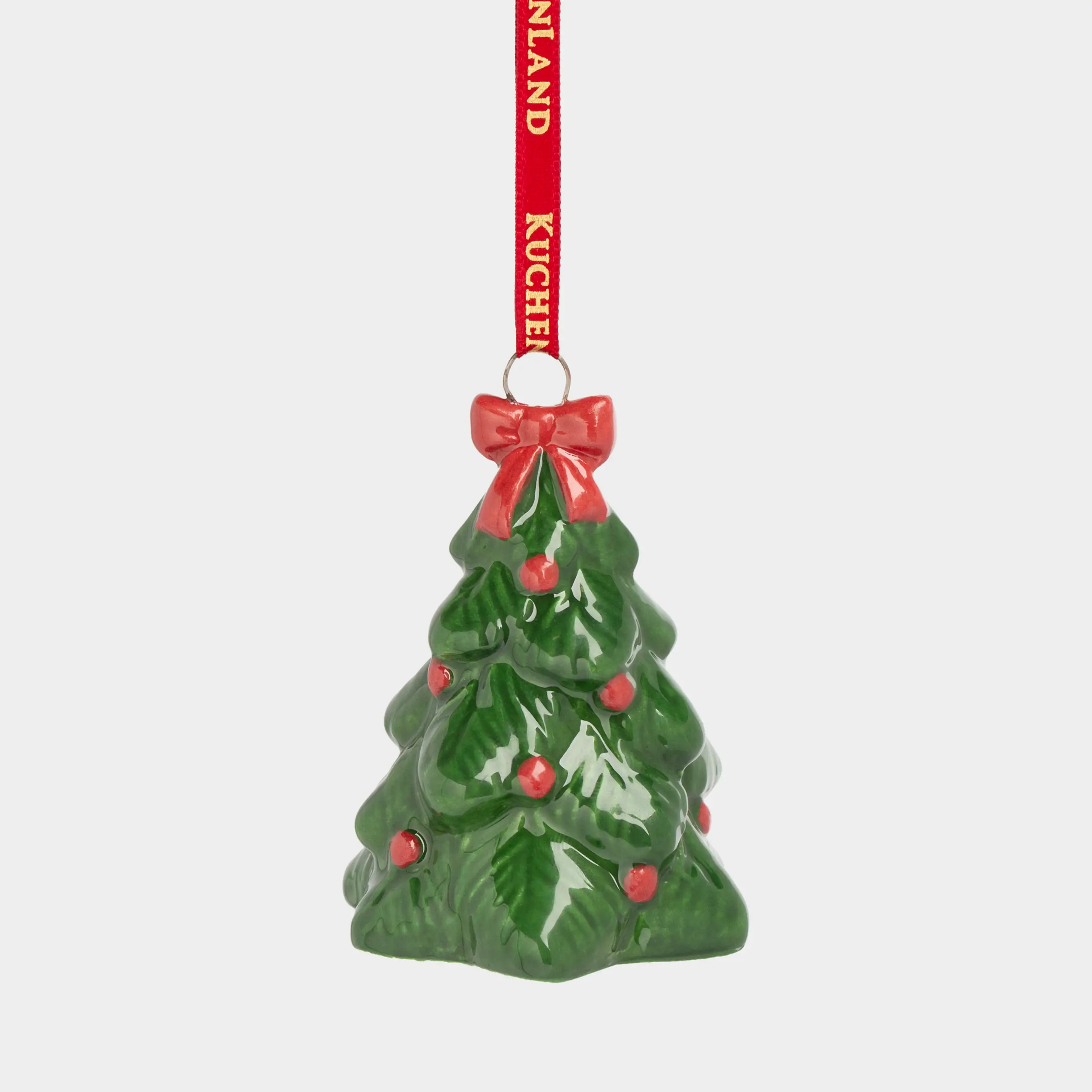 Игрушка елочная, 7 см, керамика, зеленая, Ель с бантом, Figure christmas